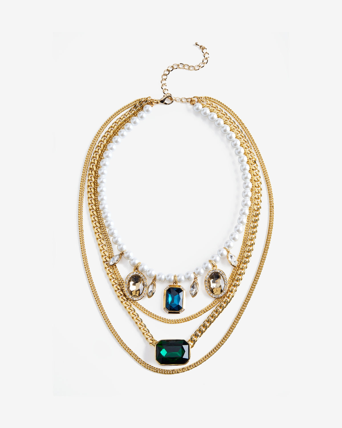 Pearl and Chain Necklace with Gemstone Detail Multi