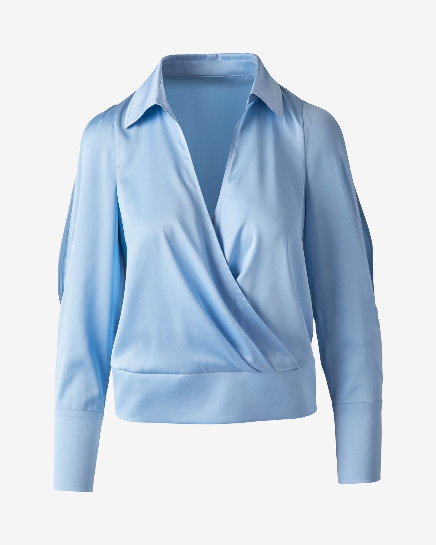 Charmeuse Cold Shoulder Surplice Blouse Blue Bell