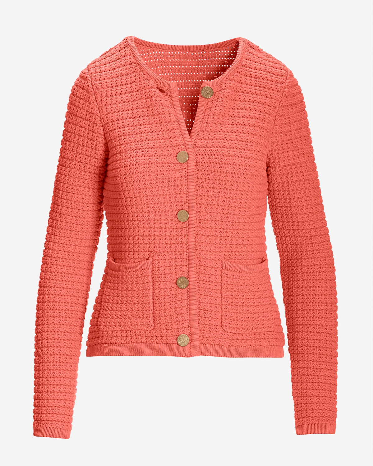 Textured Button Up Lady Cardigan Shell Pink