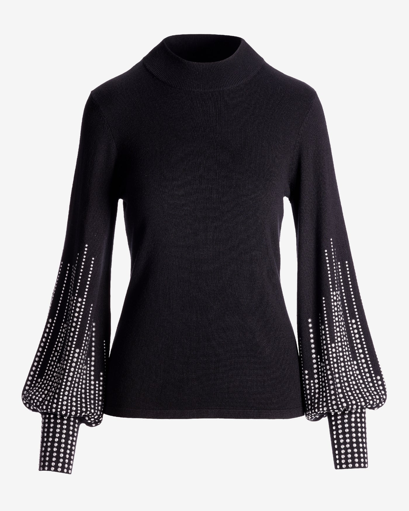 Studded Sleeve Mock Neck Sweater Black