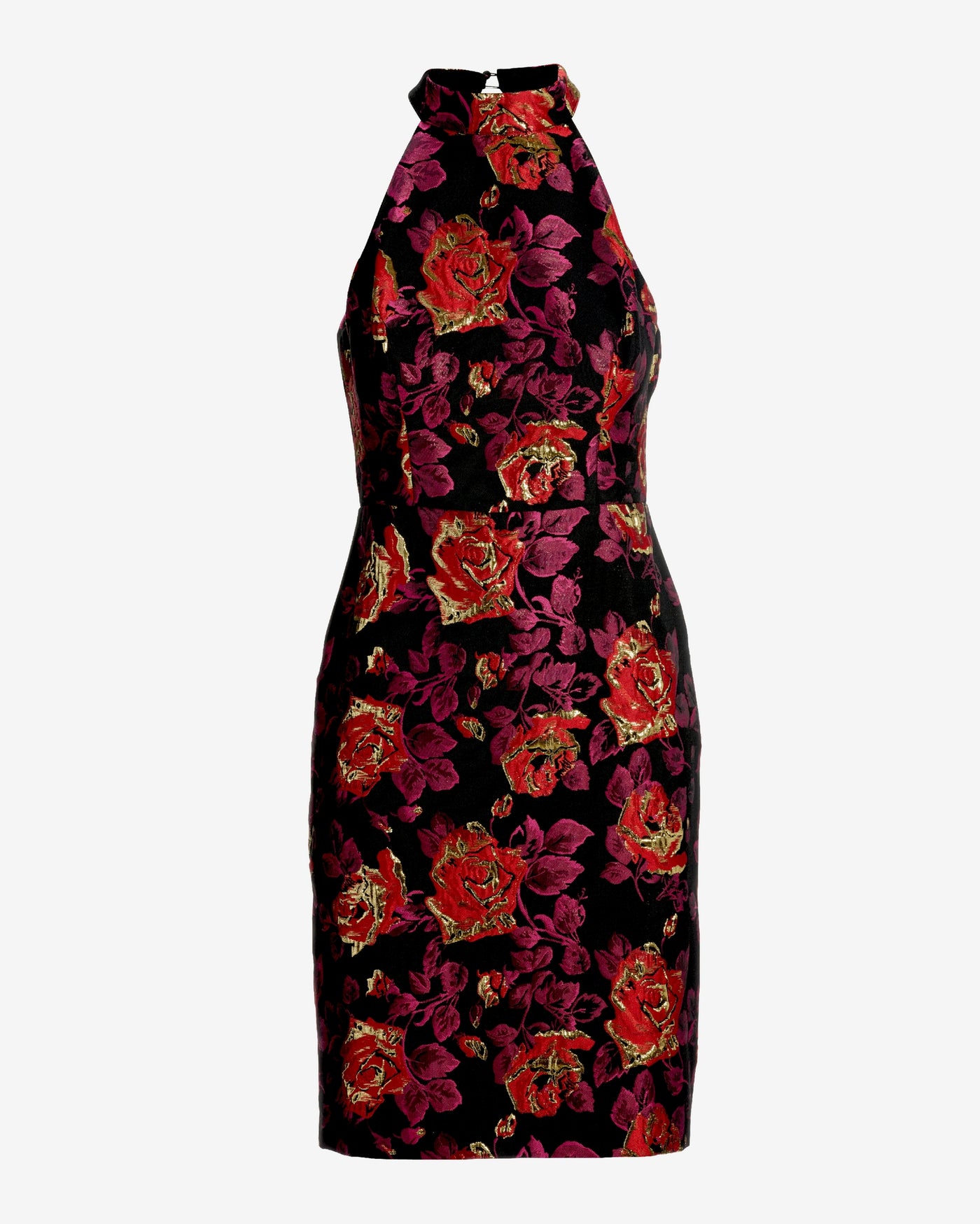 Jacquard Floral Sheath Mock Neck Dress Black Multi