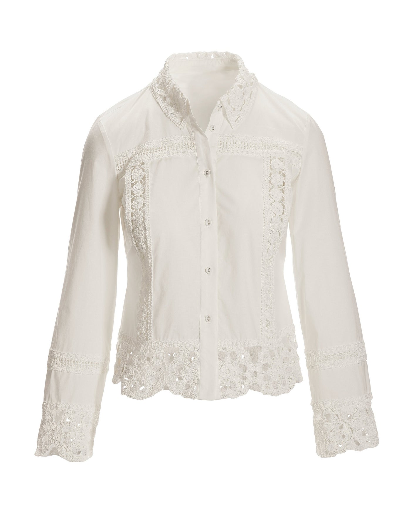Crochet Trim Button-Up Shirt White