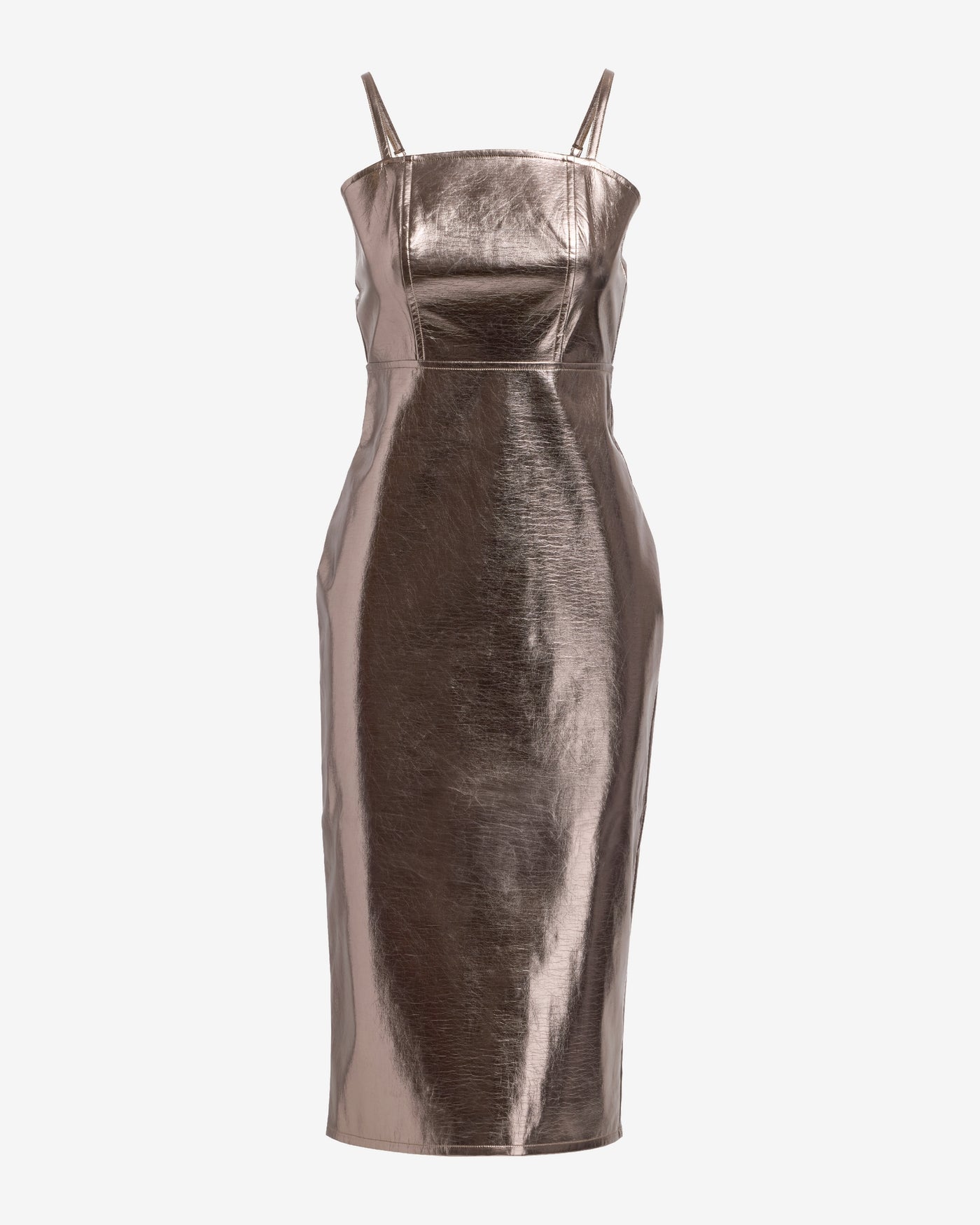 Metallic Faux Leather Column Dress Gunmetal