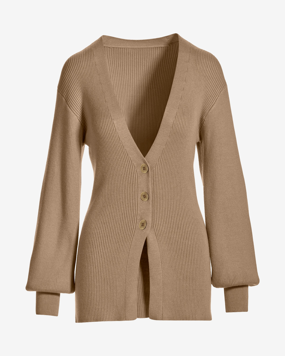Ribbed Three Button Sweater Cardigan Sesame