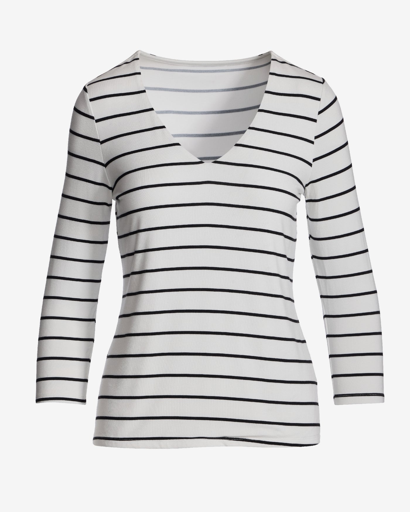 Effortless Print V Neck Three Quarter Top Thin Stripe
