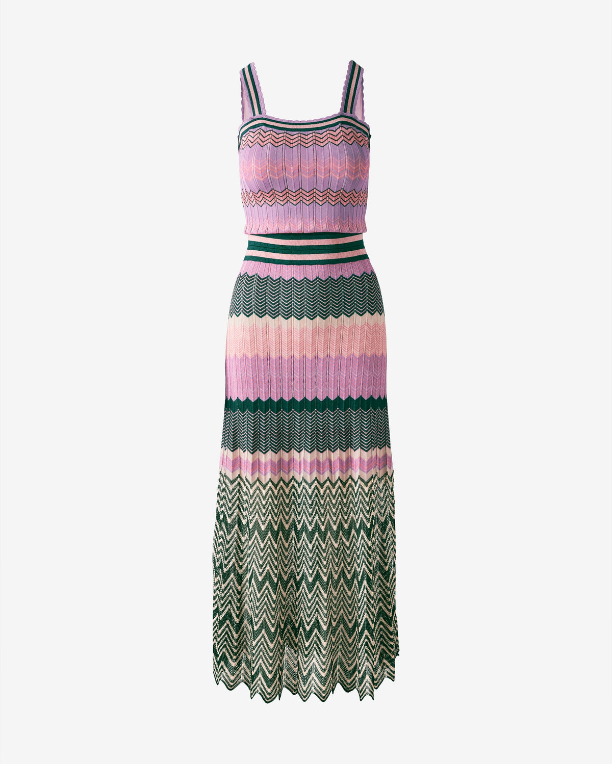 Contrast Chevron Knit Midi Dress Green Multi