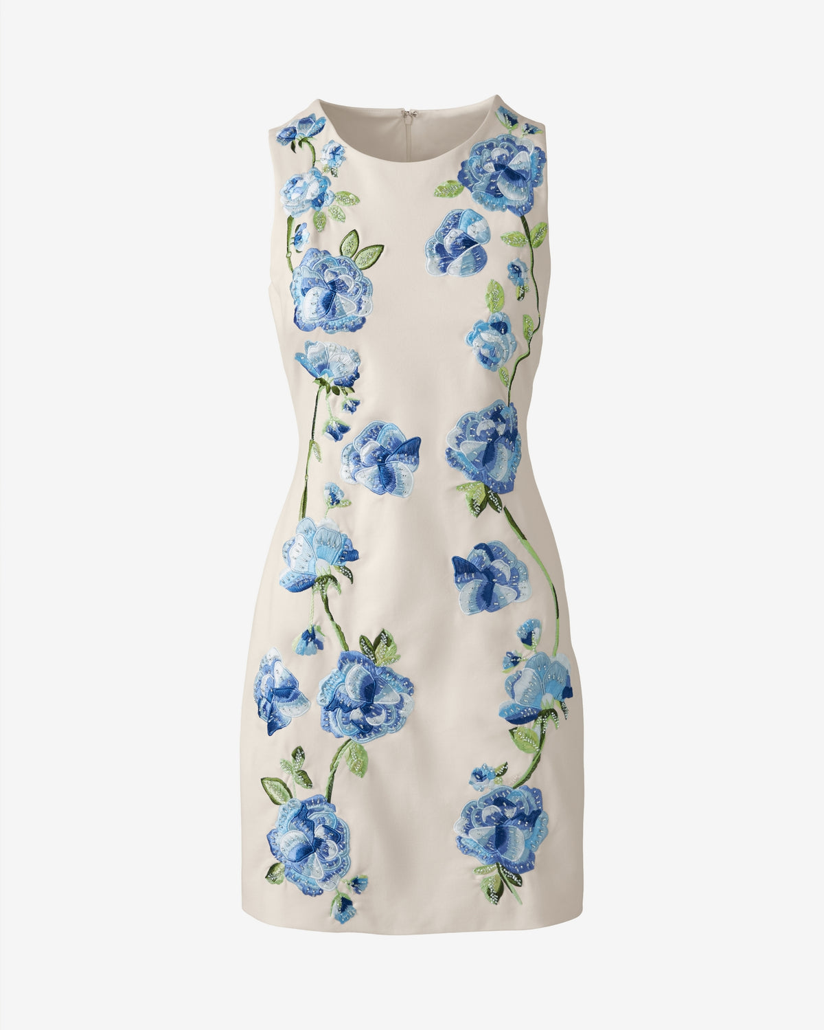 Mini Dress with Floral Embroidery Off White
