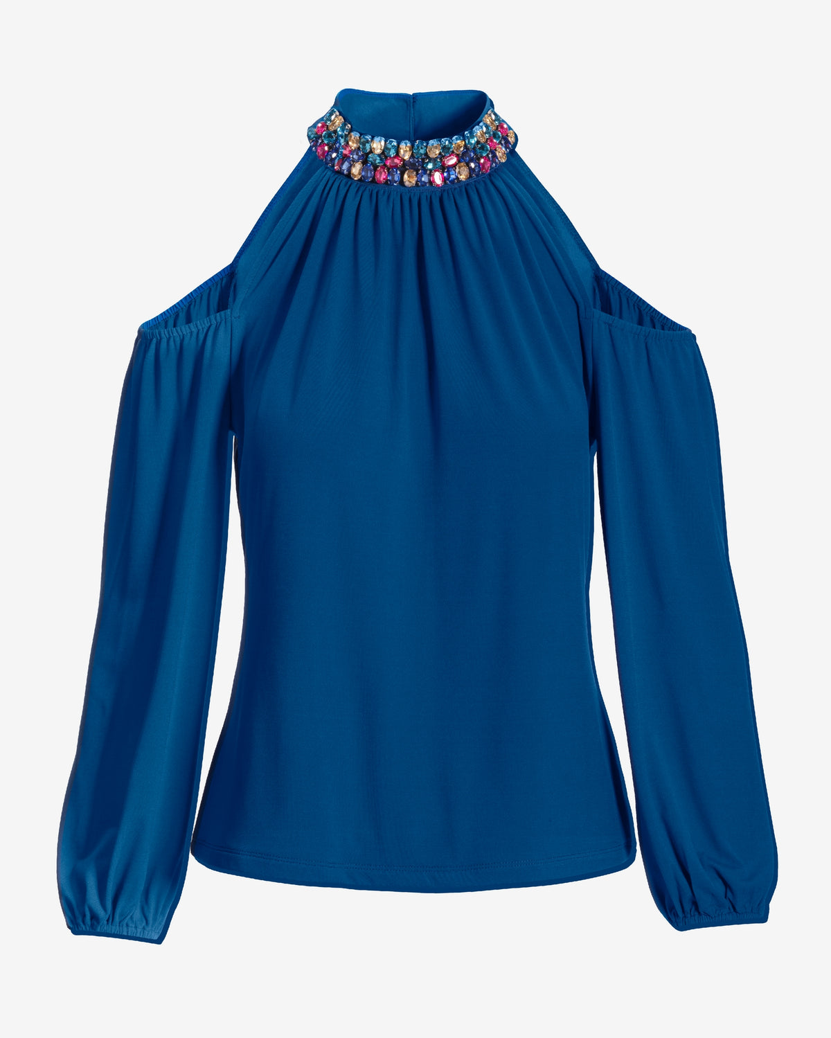 Cold Shoulder Halter Gem Top Lapis Blue