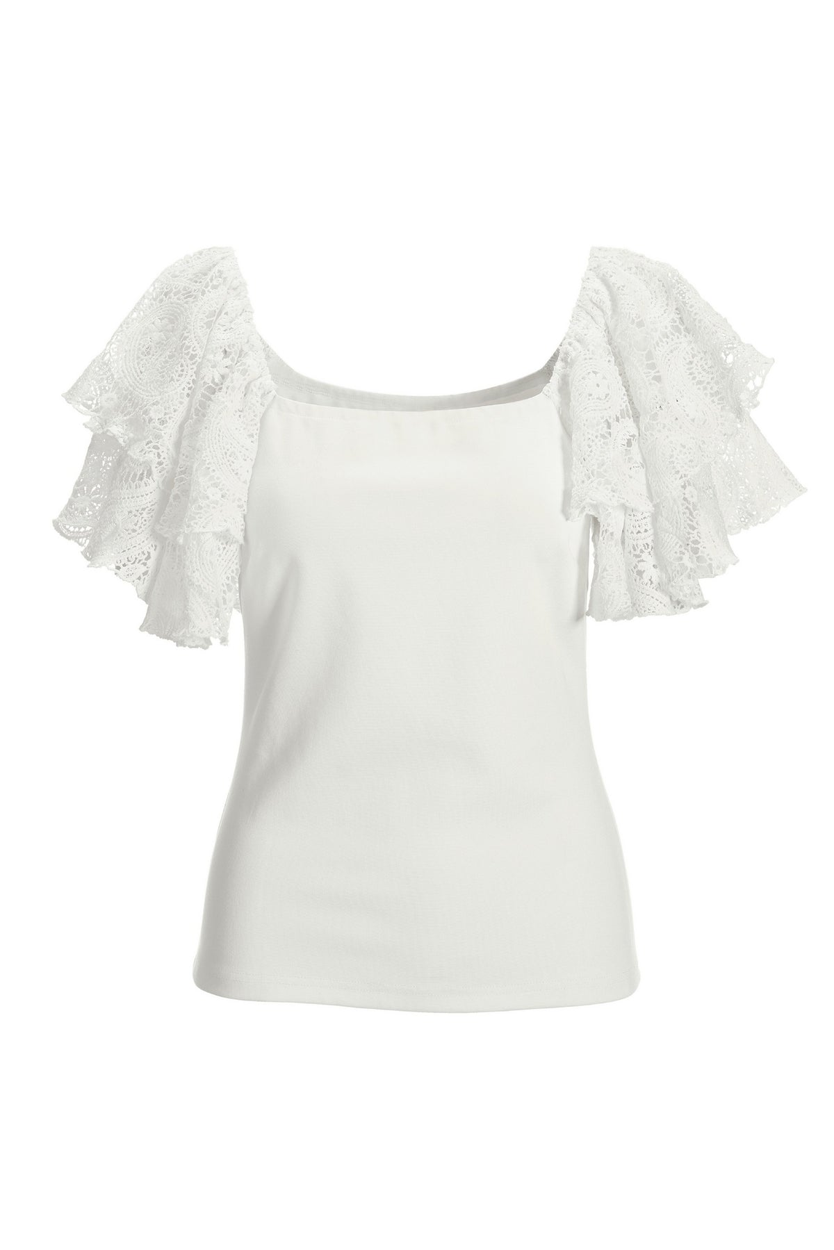 Crochet Ruffle Sleeve Top Off White