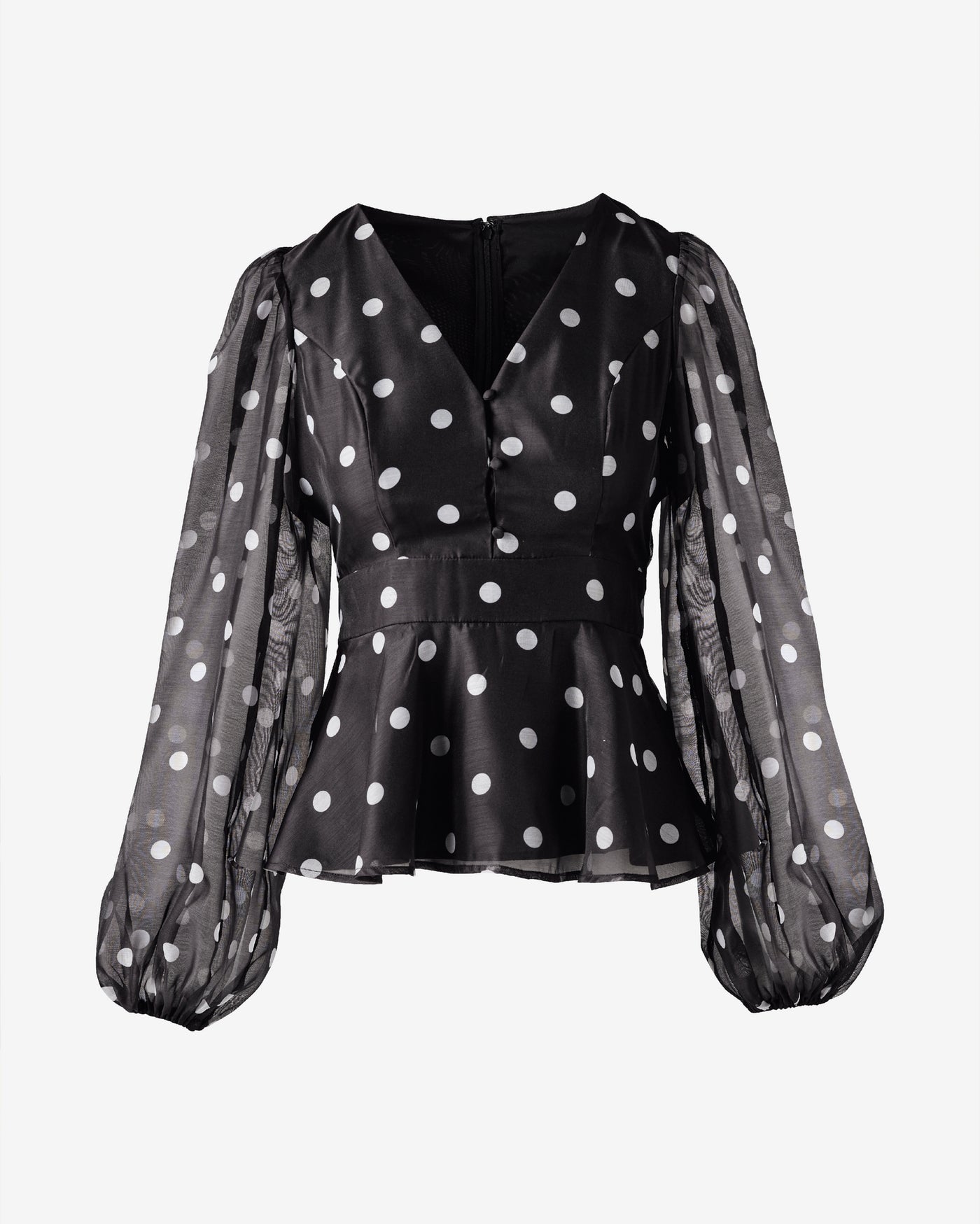 Printed Polka Dot Peplum Blouse Black/White