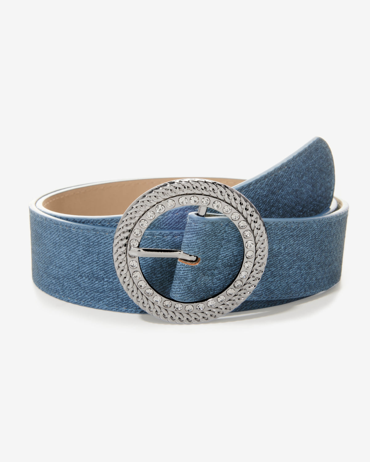 Denim Rhinestone Buckle Belt Blue Denim