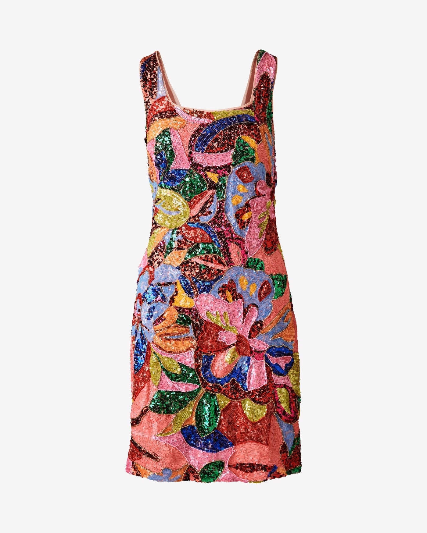 All Over Beaded Square Neck Mini Dress Multi