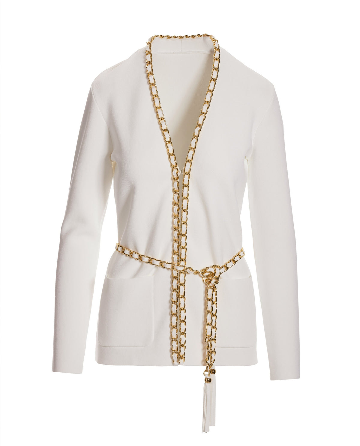 Chain Detail Cardigan Off White/Gold