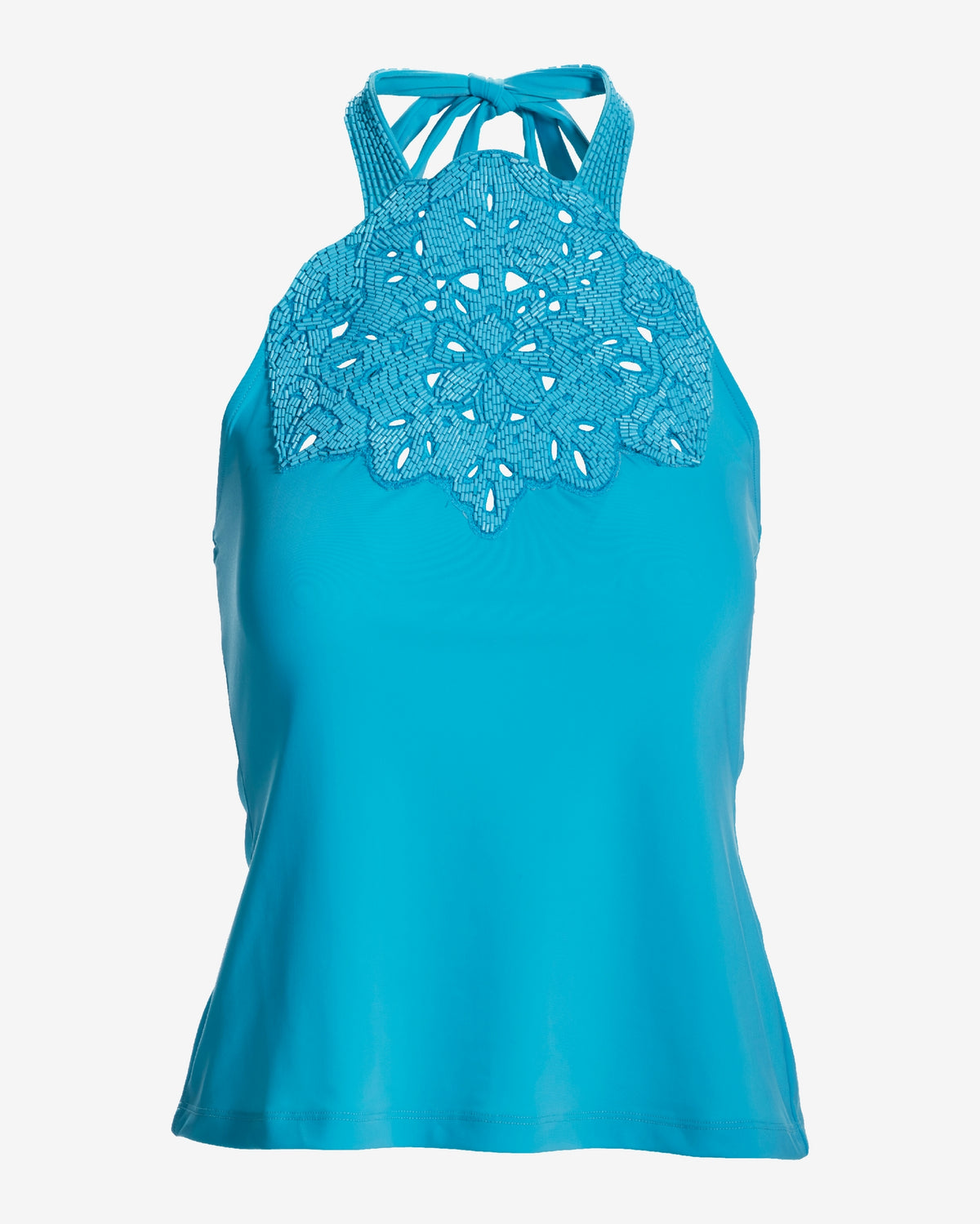 Beaded Halter Knit Top Blue Atoll