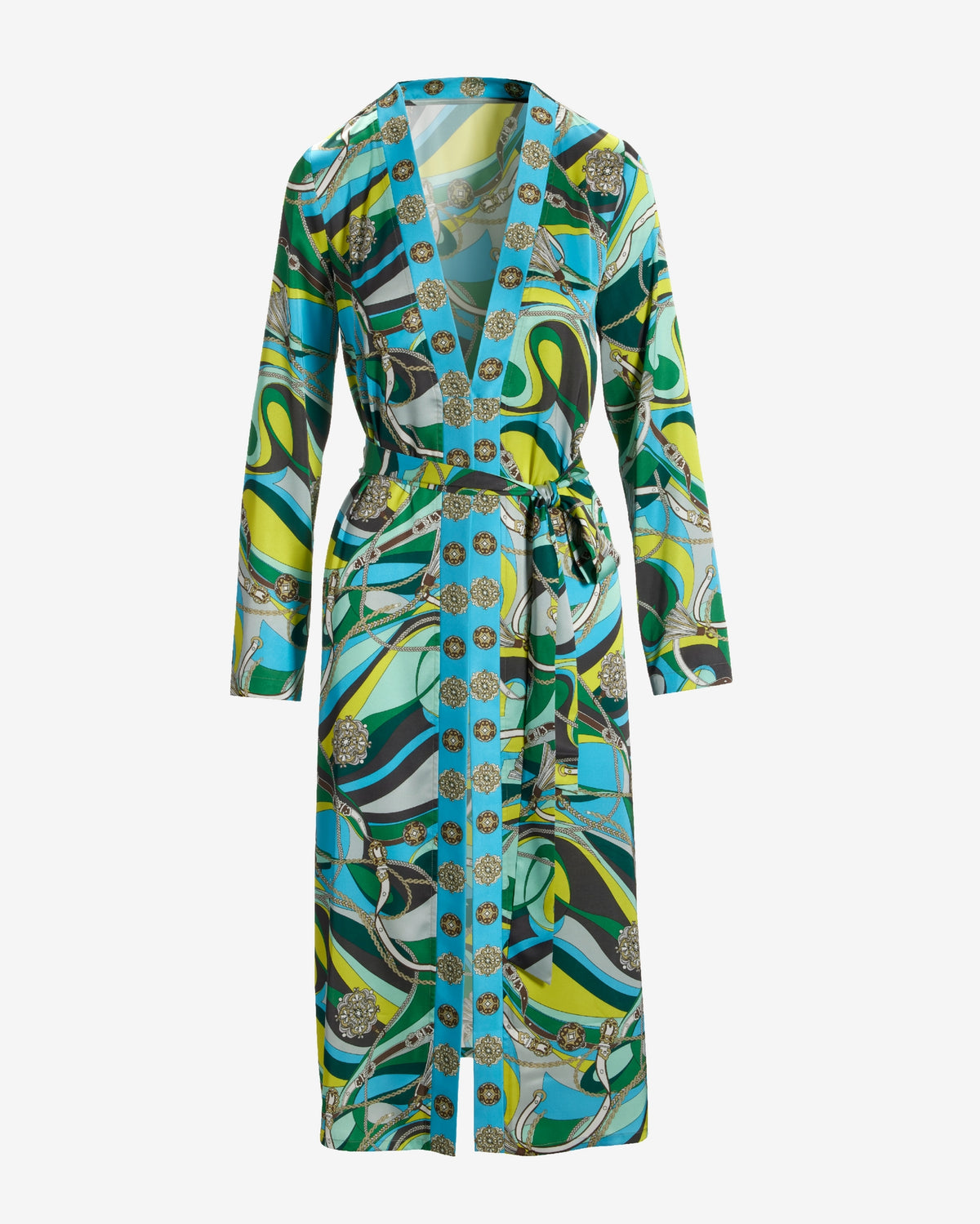 Abstract Belts Print Charmeuse Duster Abstract Belts