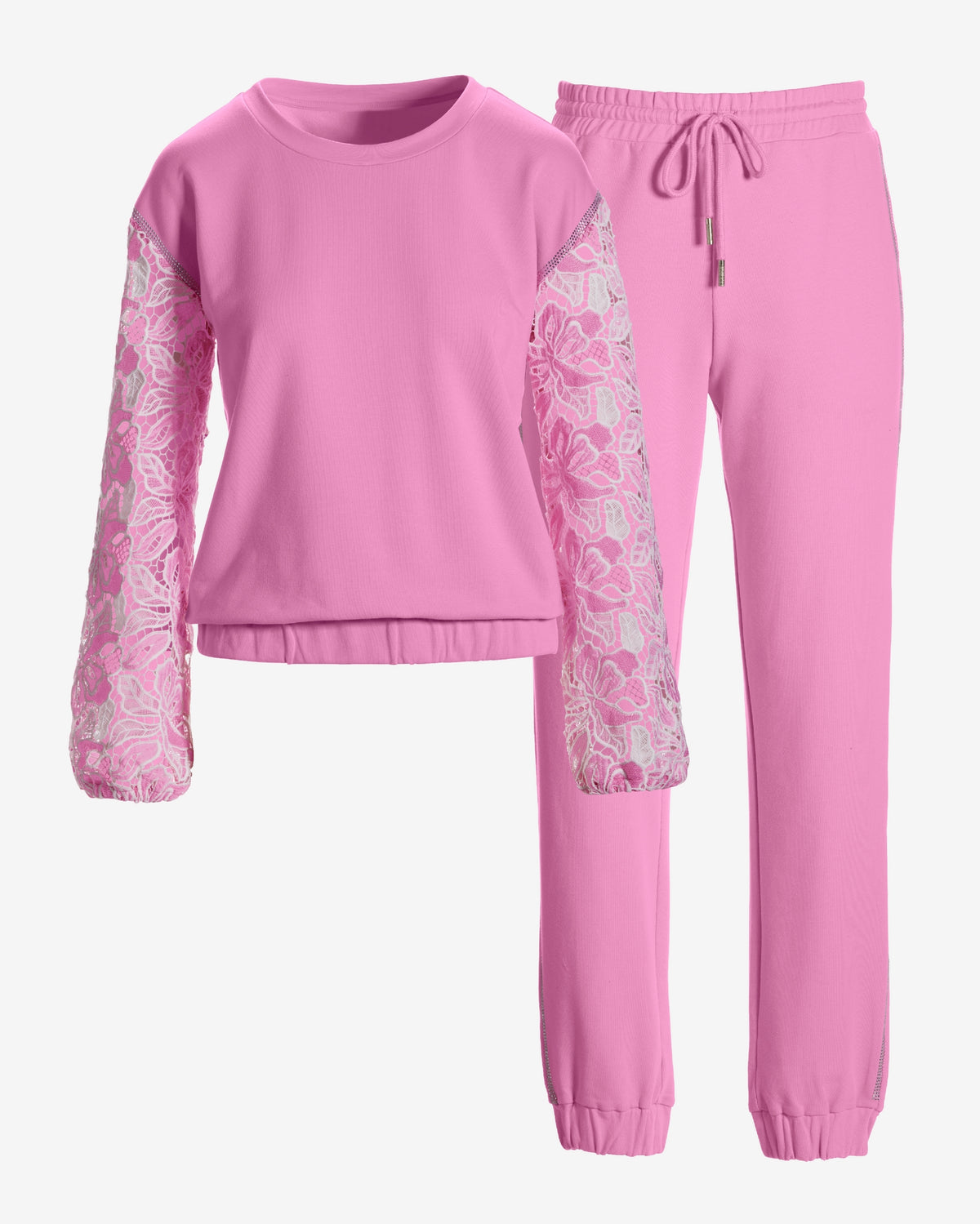 Lace & Rhinestone Lounge Set Begonia Pink