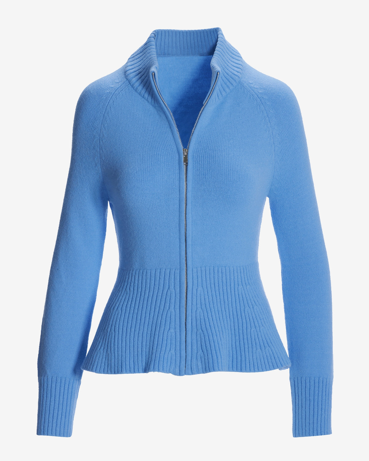 Rib Peplum Full Zip Cardigan Clear Blue Sky