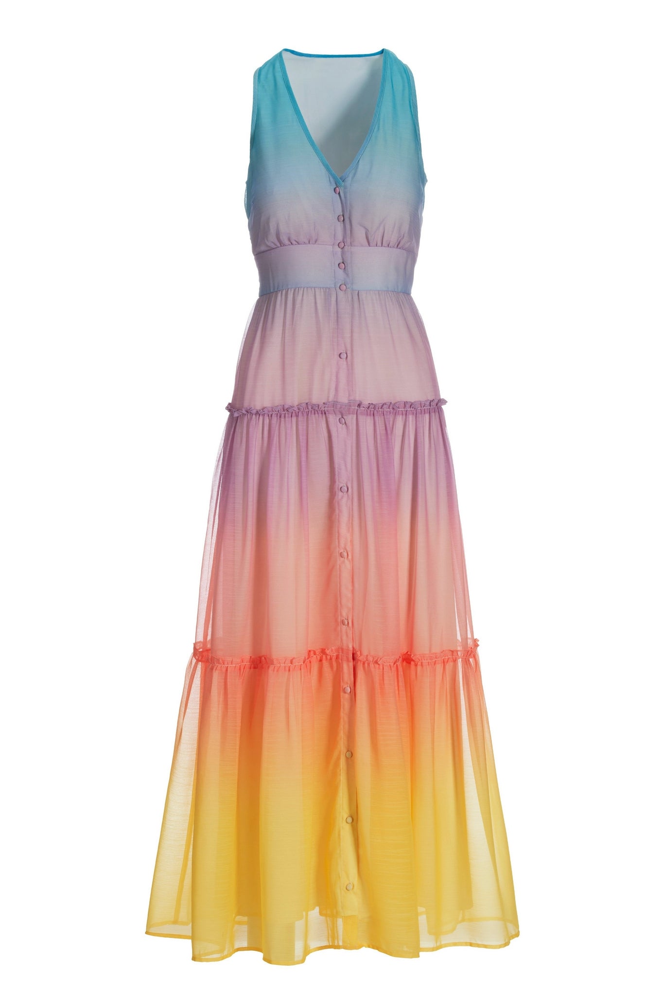 Ombre Covered Button Sleeveless Maxi Dress Multi