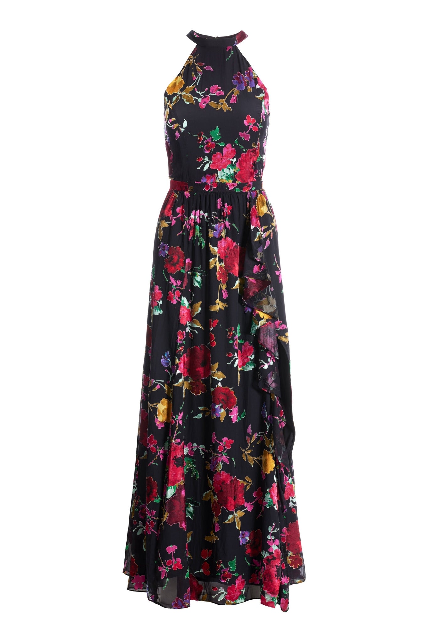 Floral Ruffle Burnout Gown Multi
