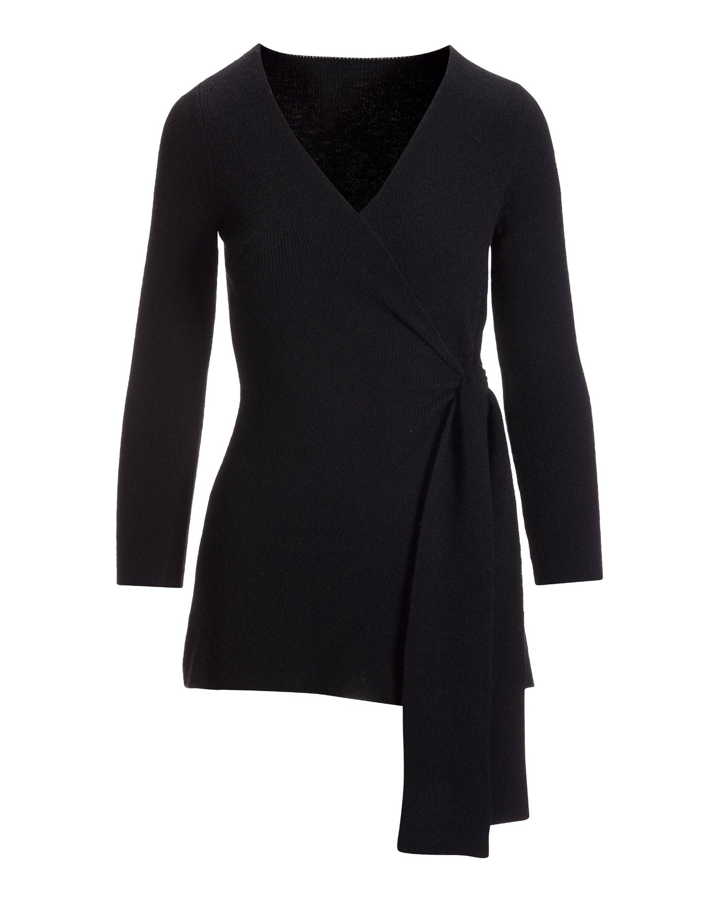 Side Tie Surplice Tunic Sweater Black