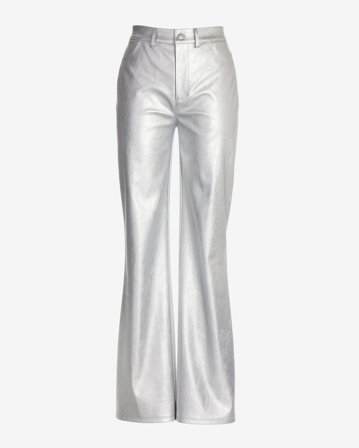 Malibu Faux Leather Wide Leg Five Pocket Pant Silver