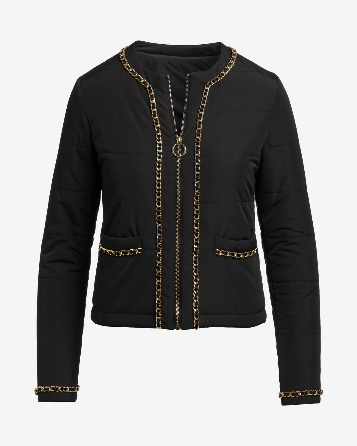 Chain Trim Light Weight Puffer Jacket Black