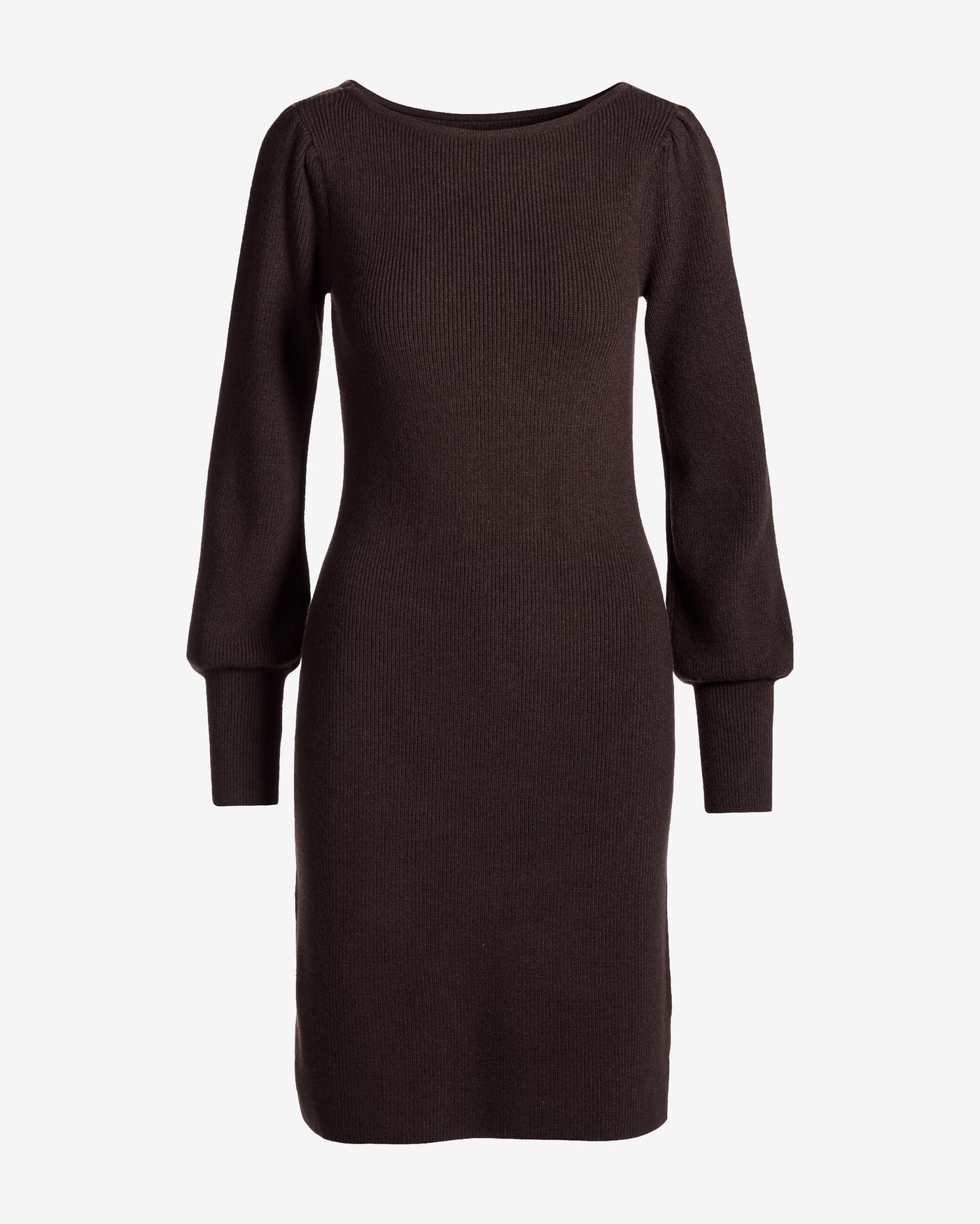 Boat Neck Balloon Sleeve Sweater Dress Chocolate Torte