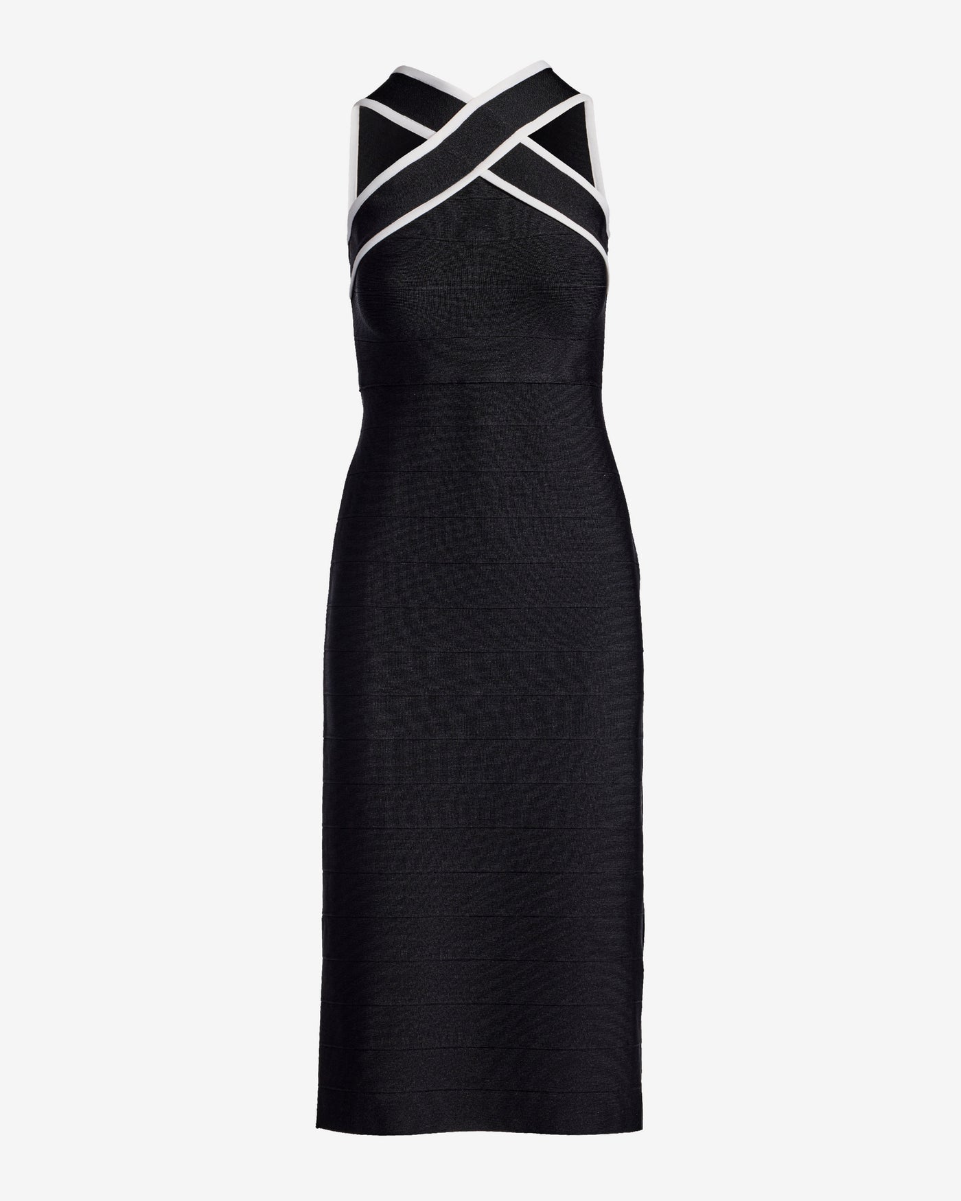Color Block Criss Cross Bandage Midi Dress Black