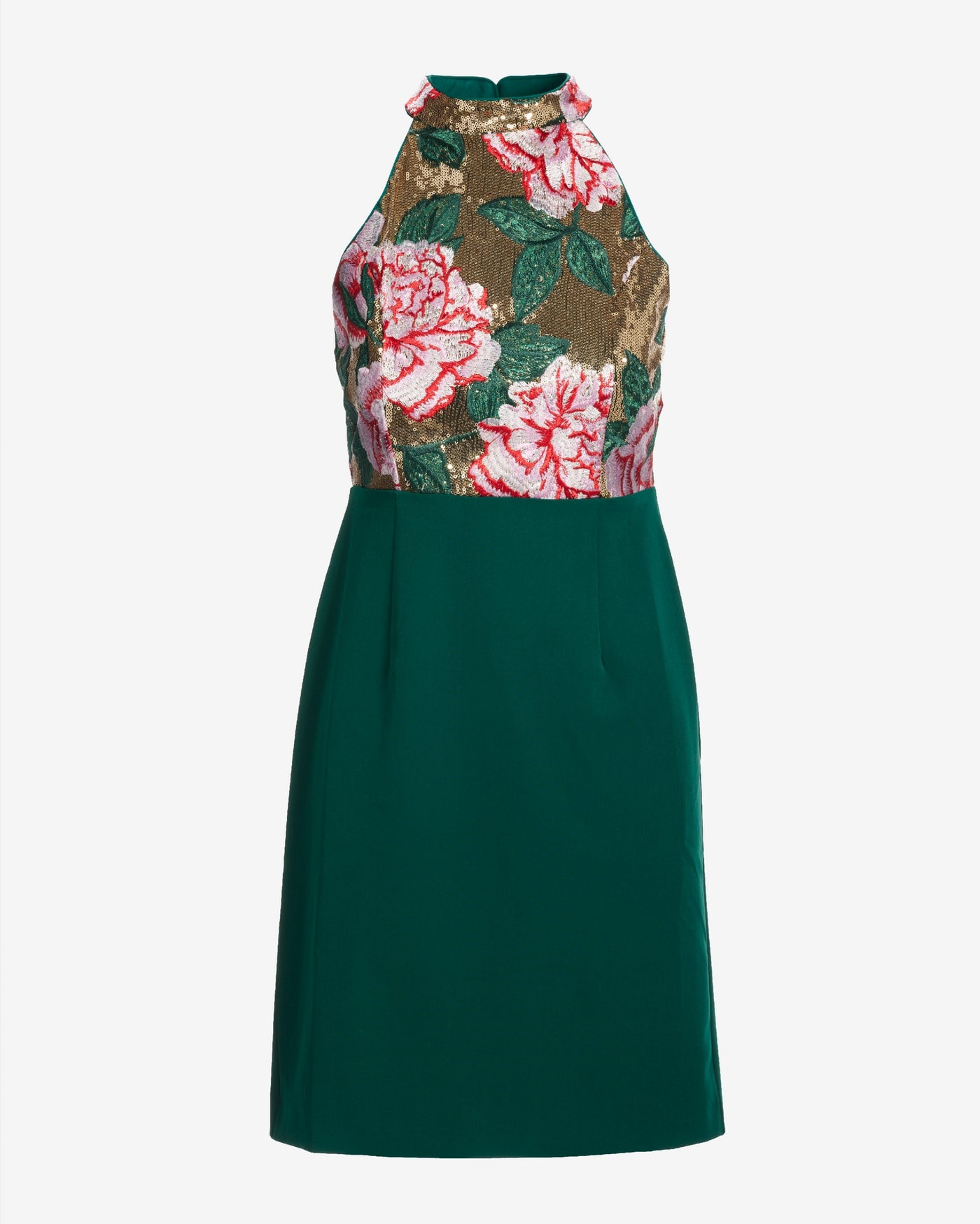 Embroidered Sequin Rose Sheath Dress Gold Multi