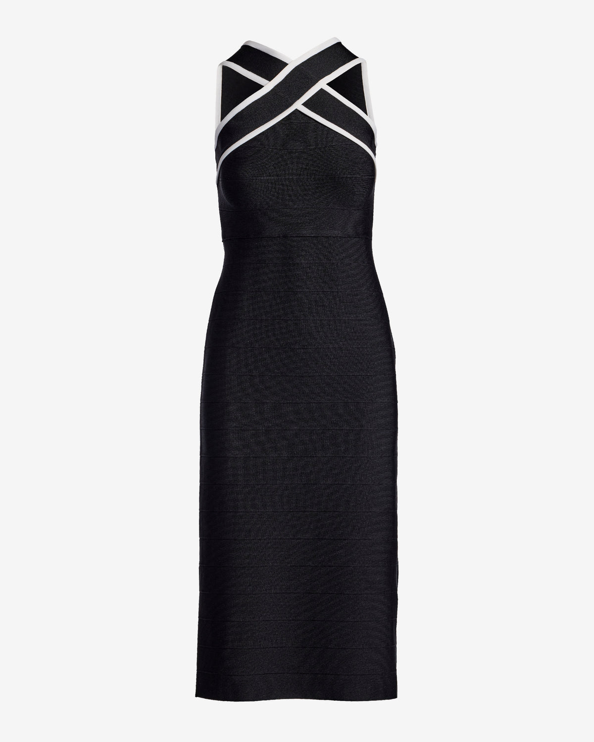 Color Block Criss Cross Bandage Midi Dress Black