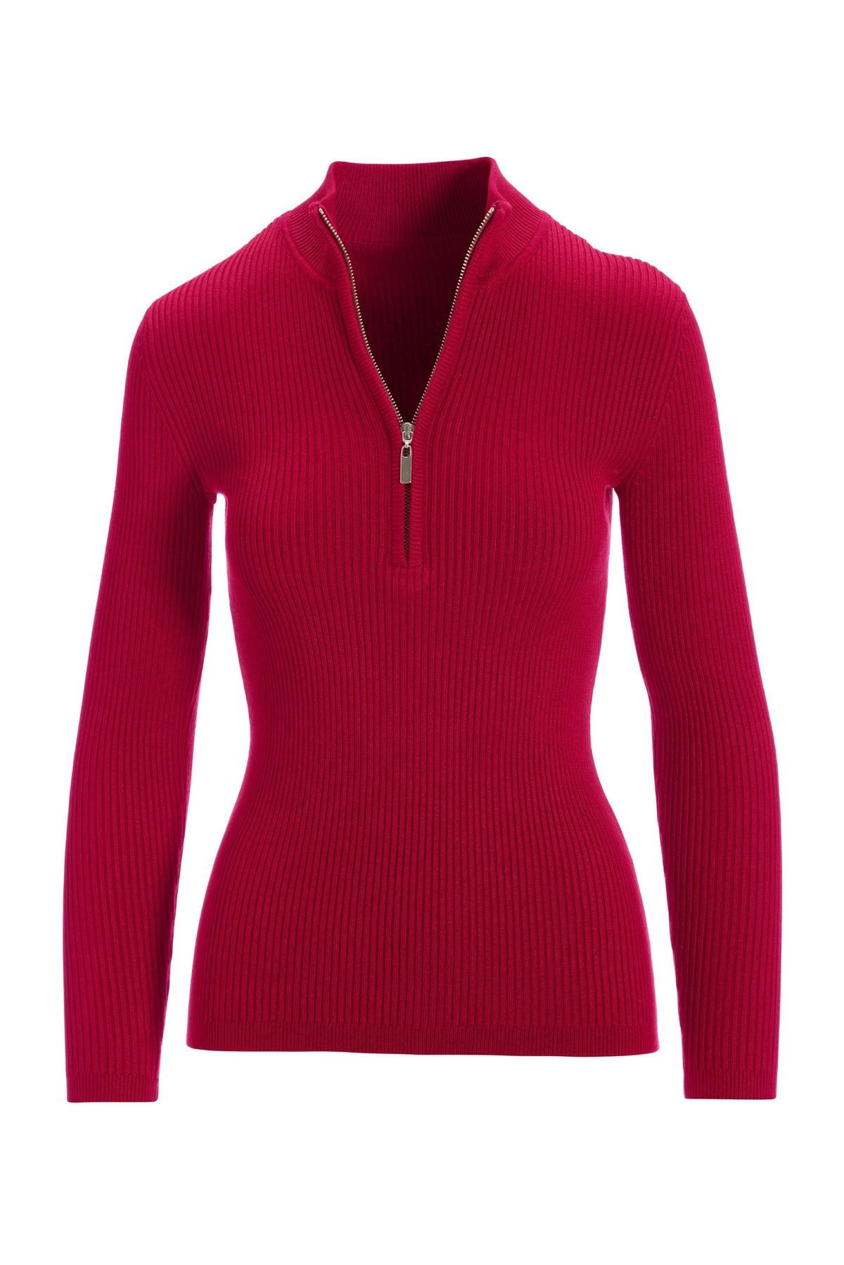 Ribbed Half Zip Up Sweater Rio Red