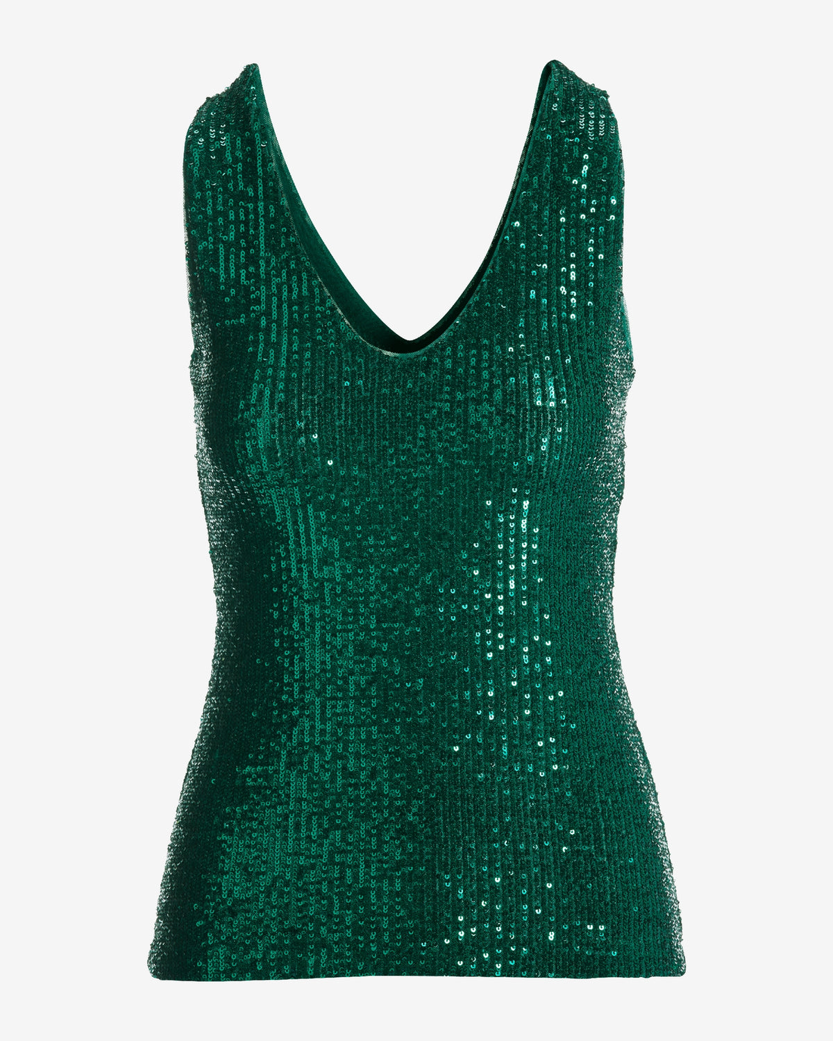 Sequin V Neck Top Deep Emerald