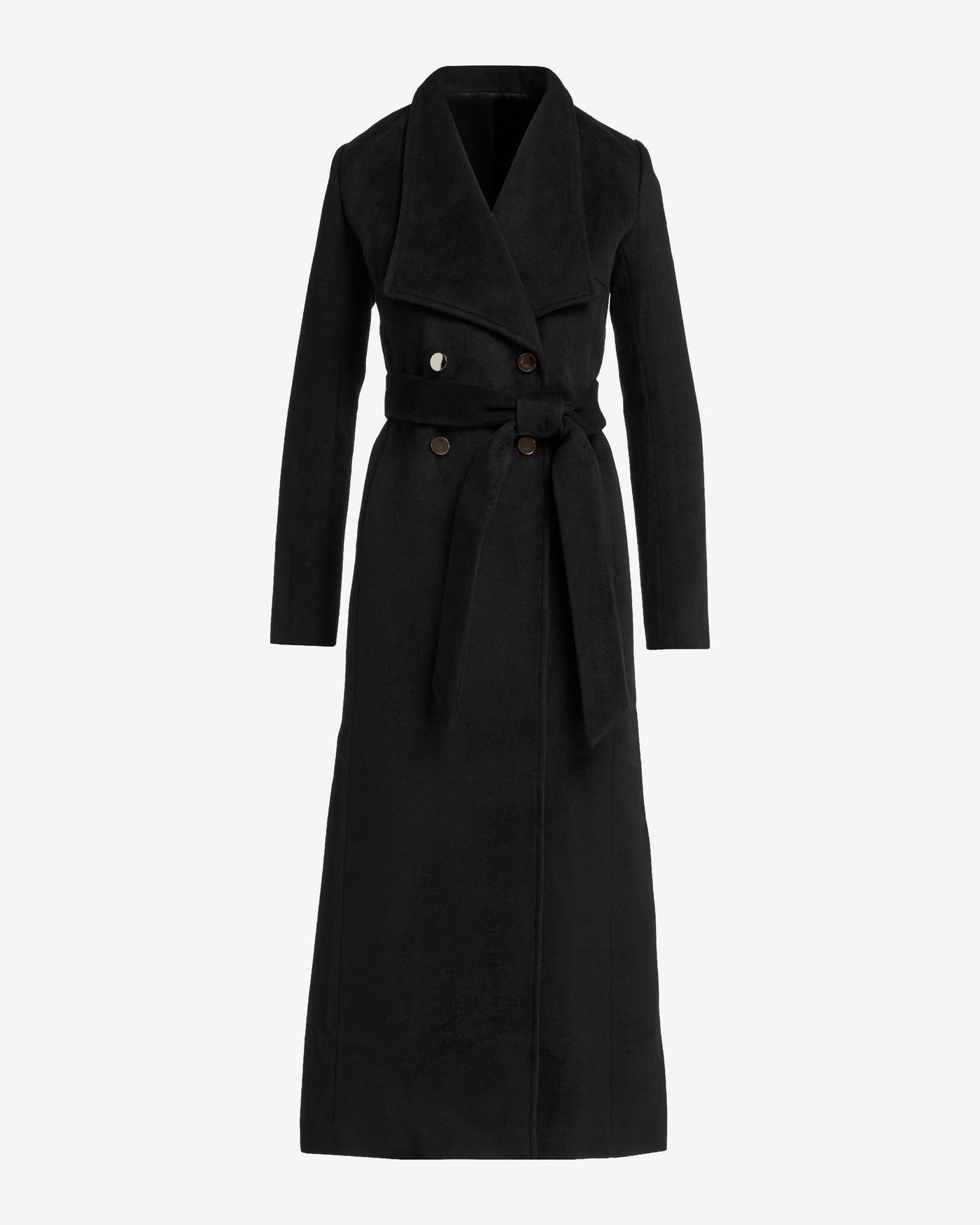Luxe Shawl Collar Full Length Double Breasted Coat Black