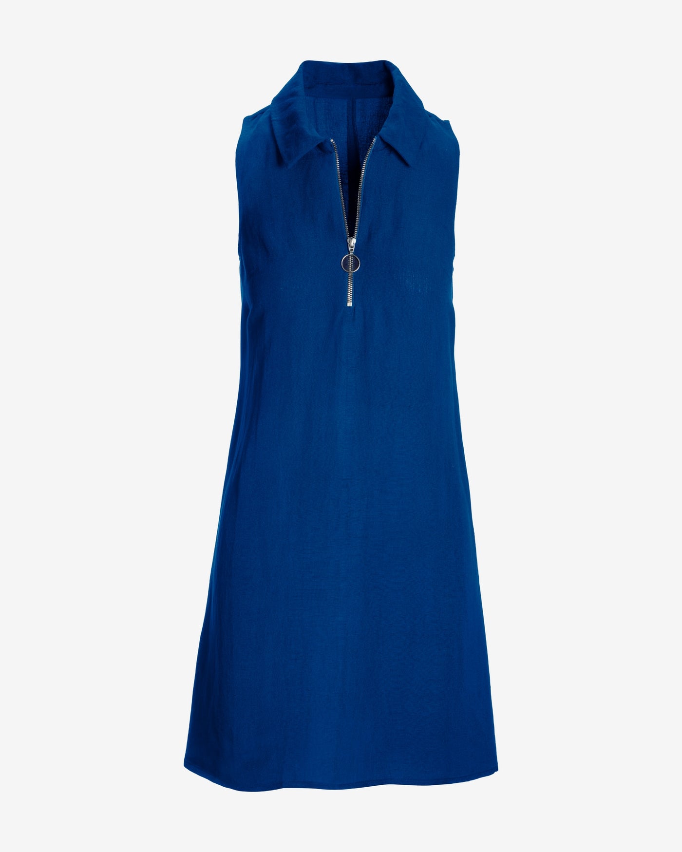 Zip Detail Linen Collared Shift Dress Lapis Blue