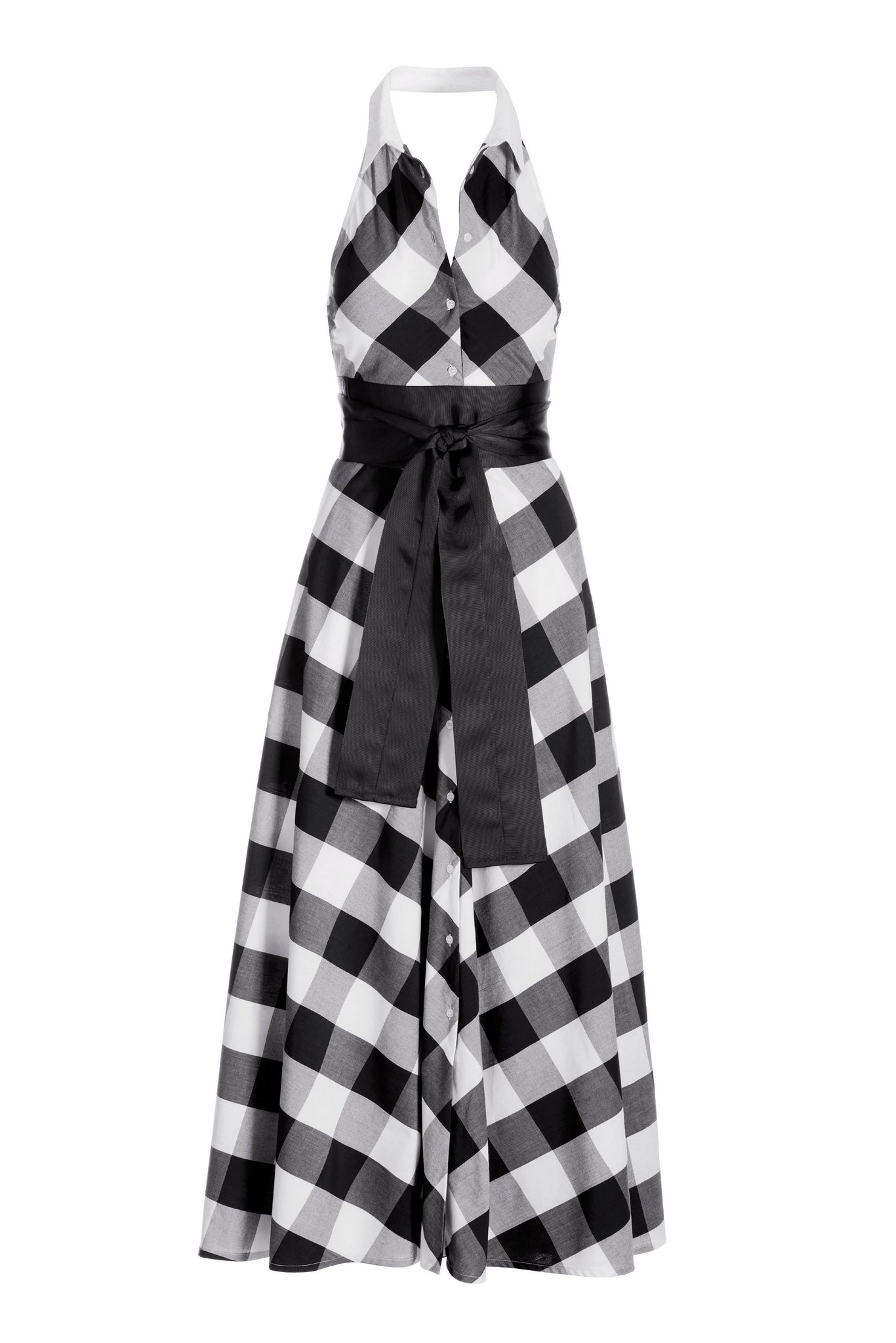 Gingham Wrap Belt Maxi Dress Black/White