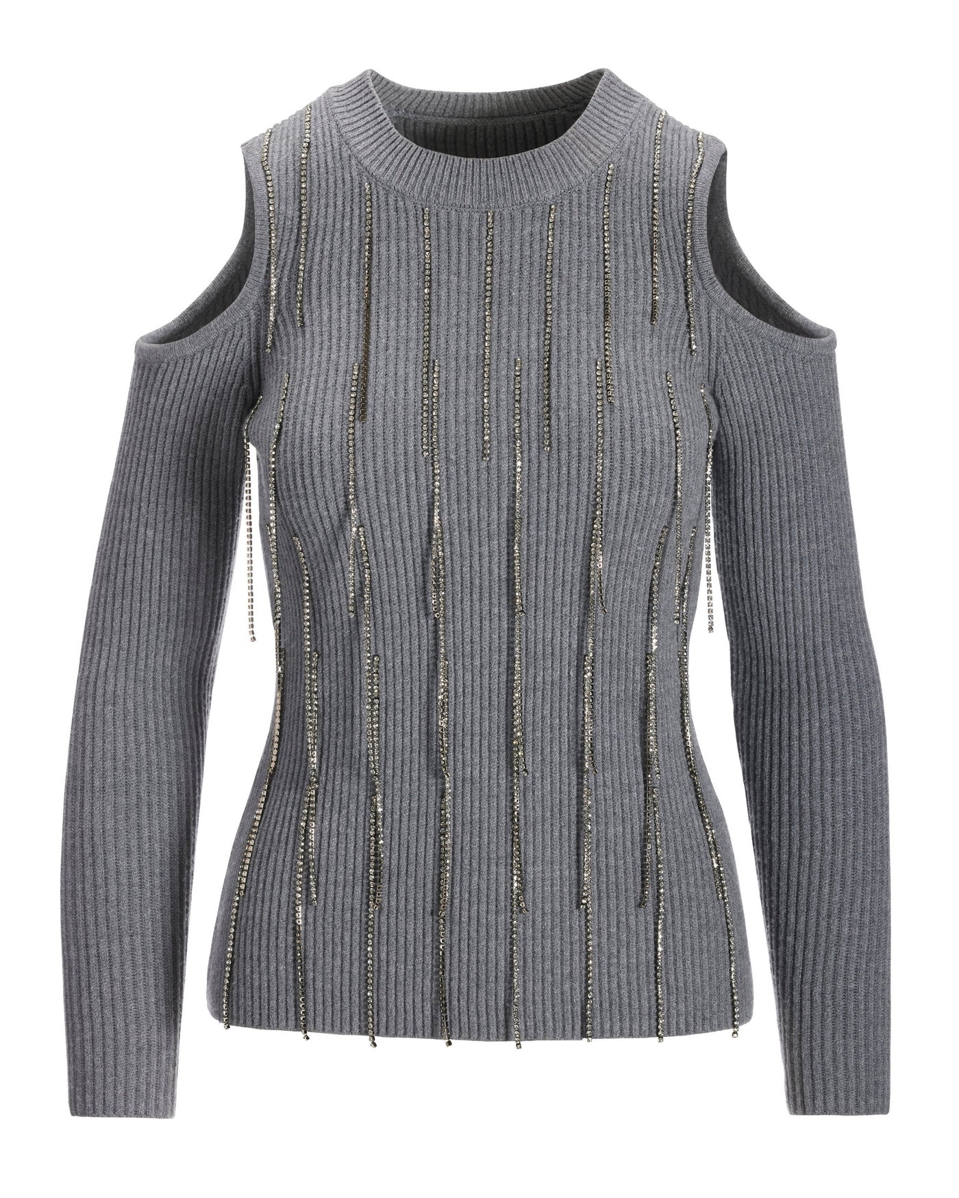 Rhinestone Fringe Sweater Charcoal