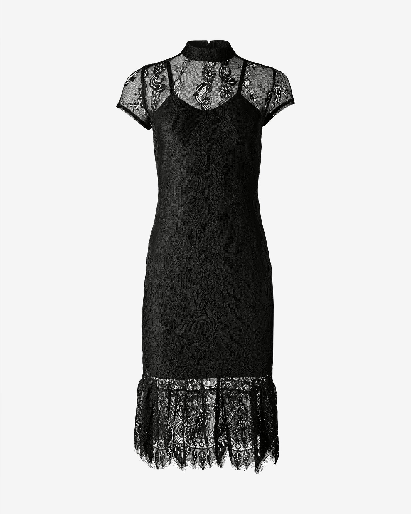 Cap Sleeve Delicate Lace Sheath Dress Black