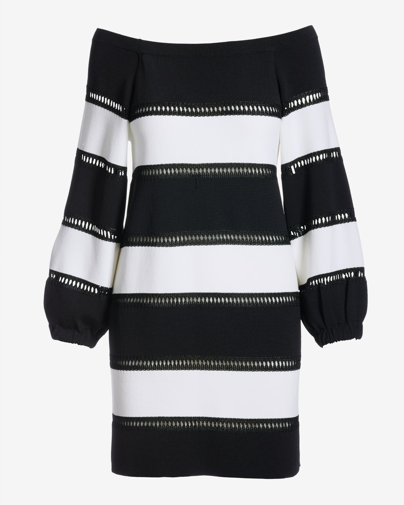 Bold Stripe Off the Shoulder Sweater Dress Black/White