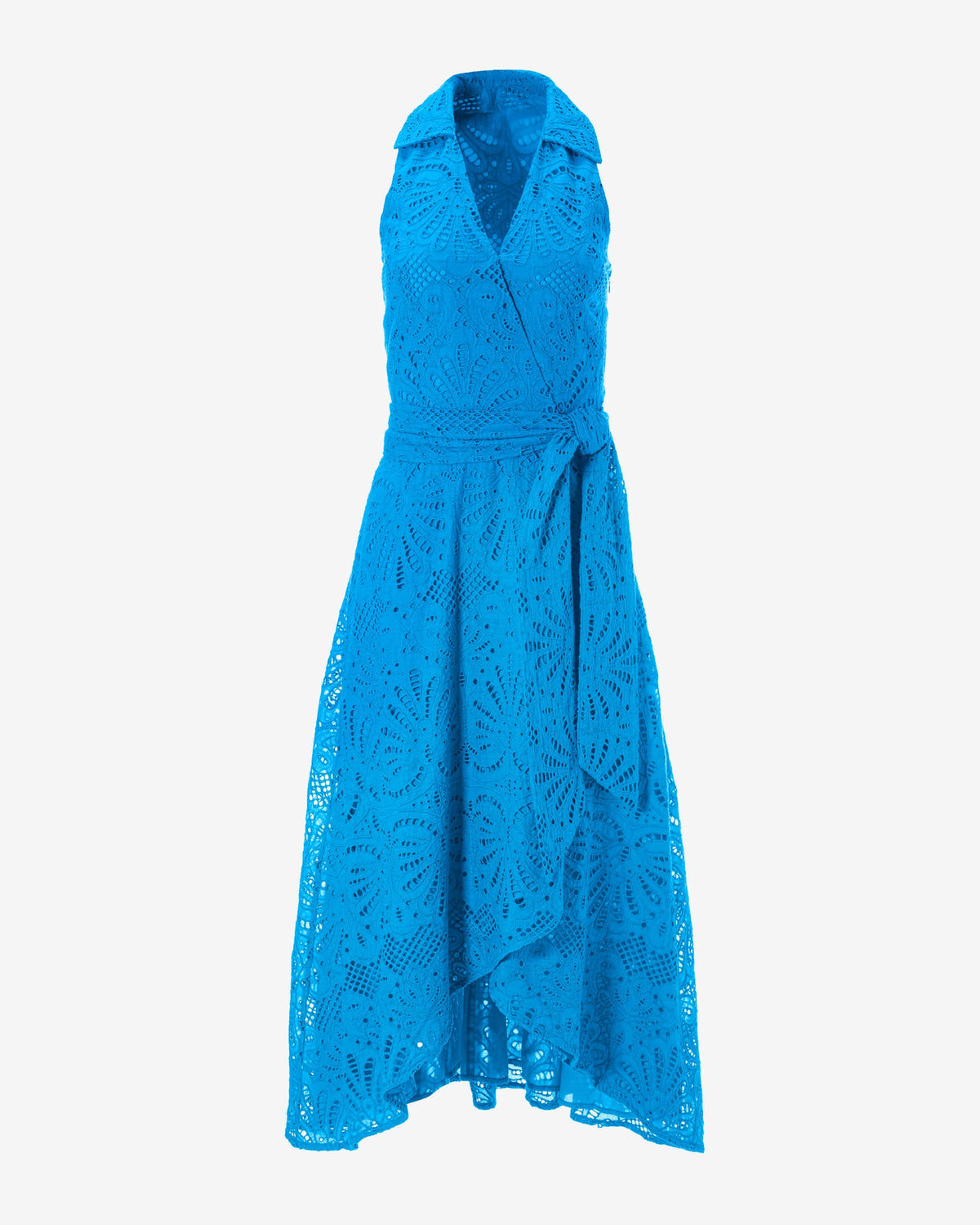 Eyelet Fit and Flare Faux Wrap Midi Dress Malibu Blue