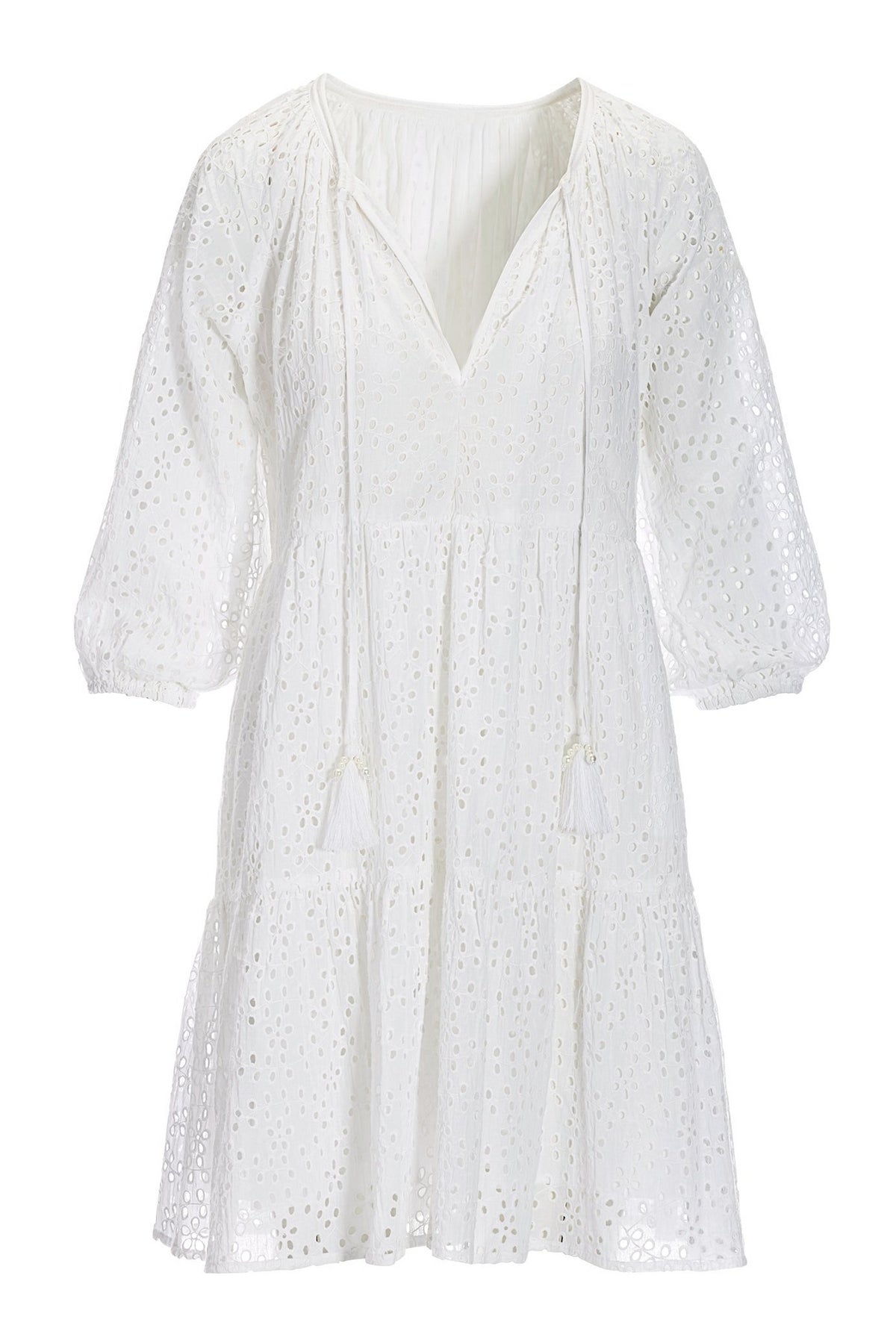 Tiered Eyelet Dress White