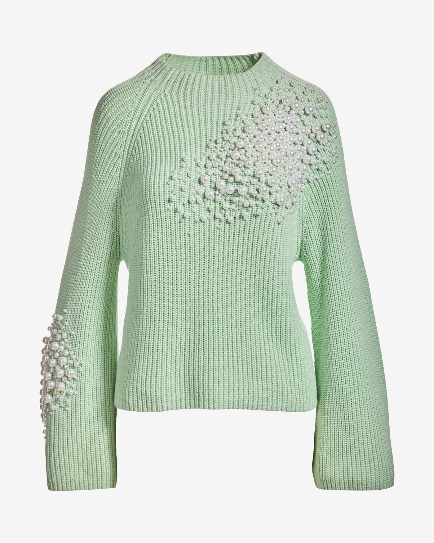Pearl Embellished Flare Sleeve Sweater Surf Spray