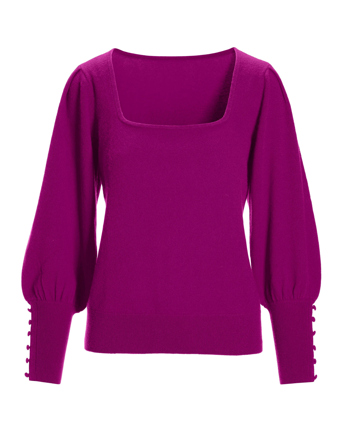Cashmere Square-Neck Button-Cuff Sweater Purple