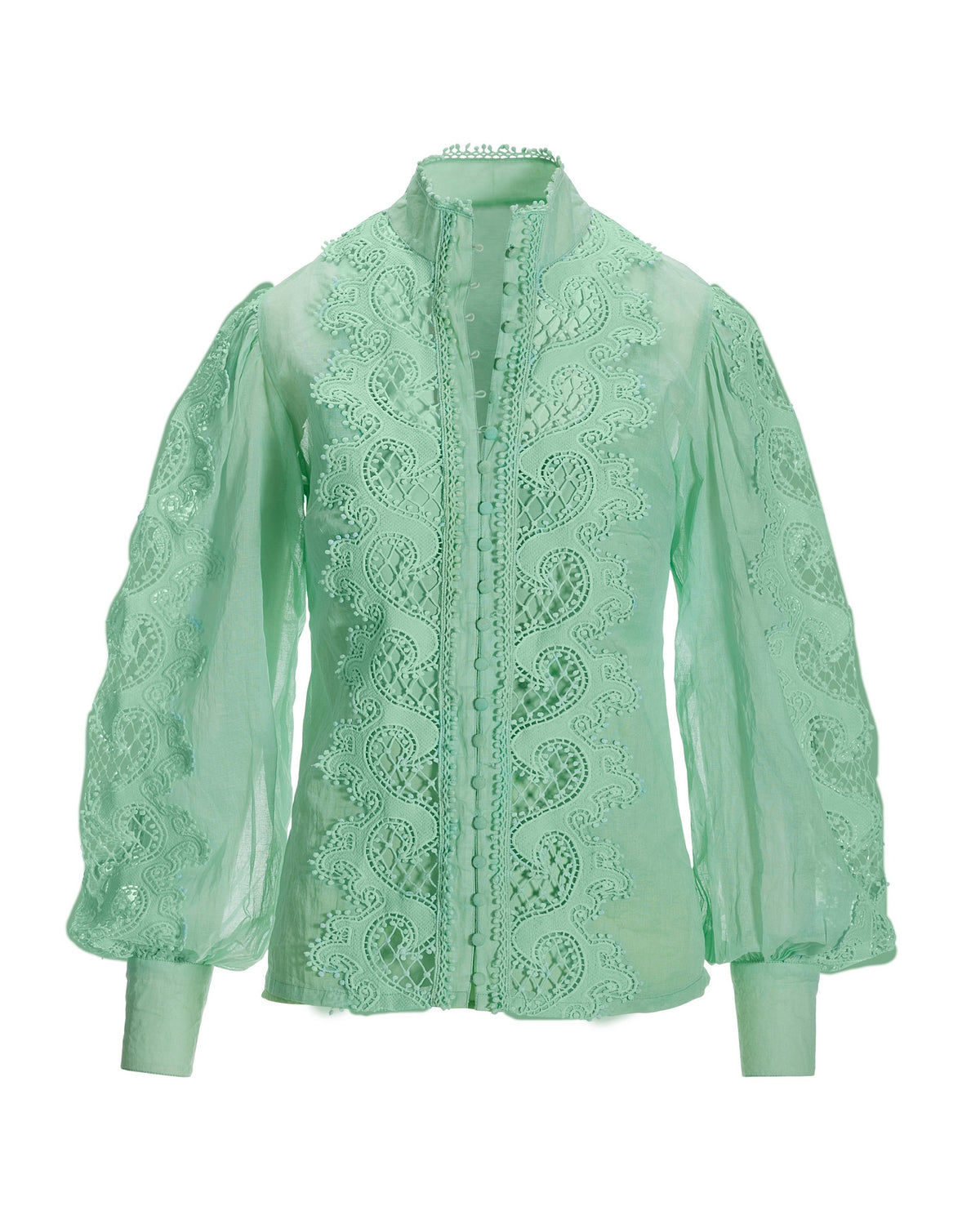 Lace Inset Drama Sleeve Shirt Mint