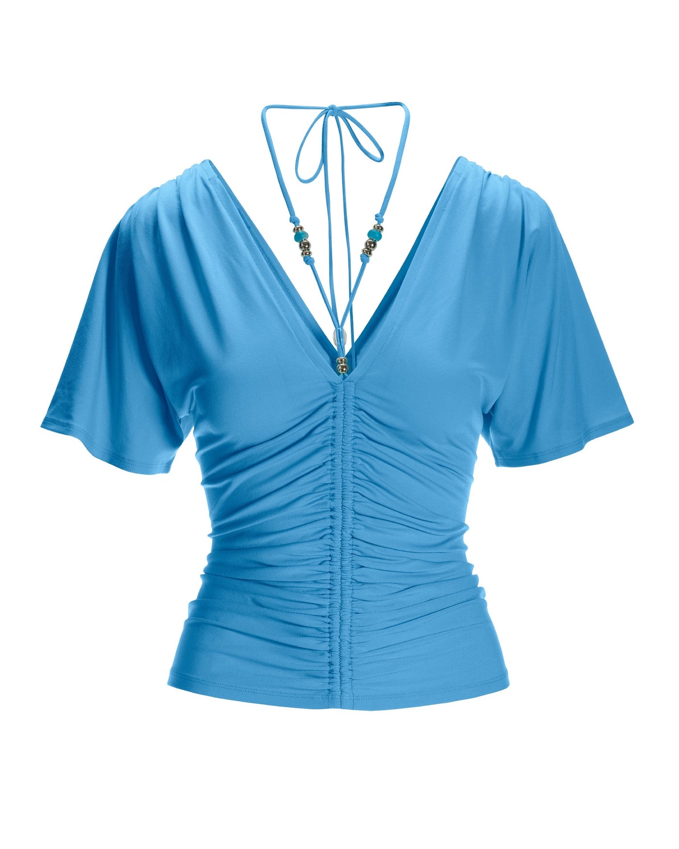 So Chic Beaded Ruched Strappy Top Sky Blue
