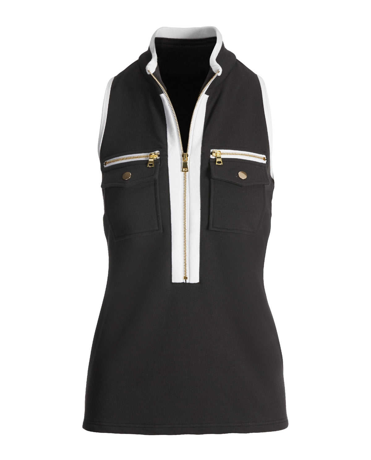 Sleeveless Chic Zip Top Black/White