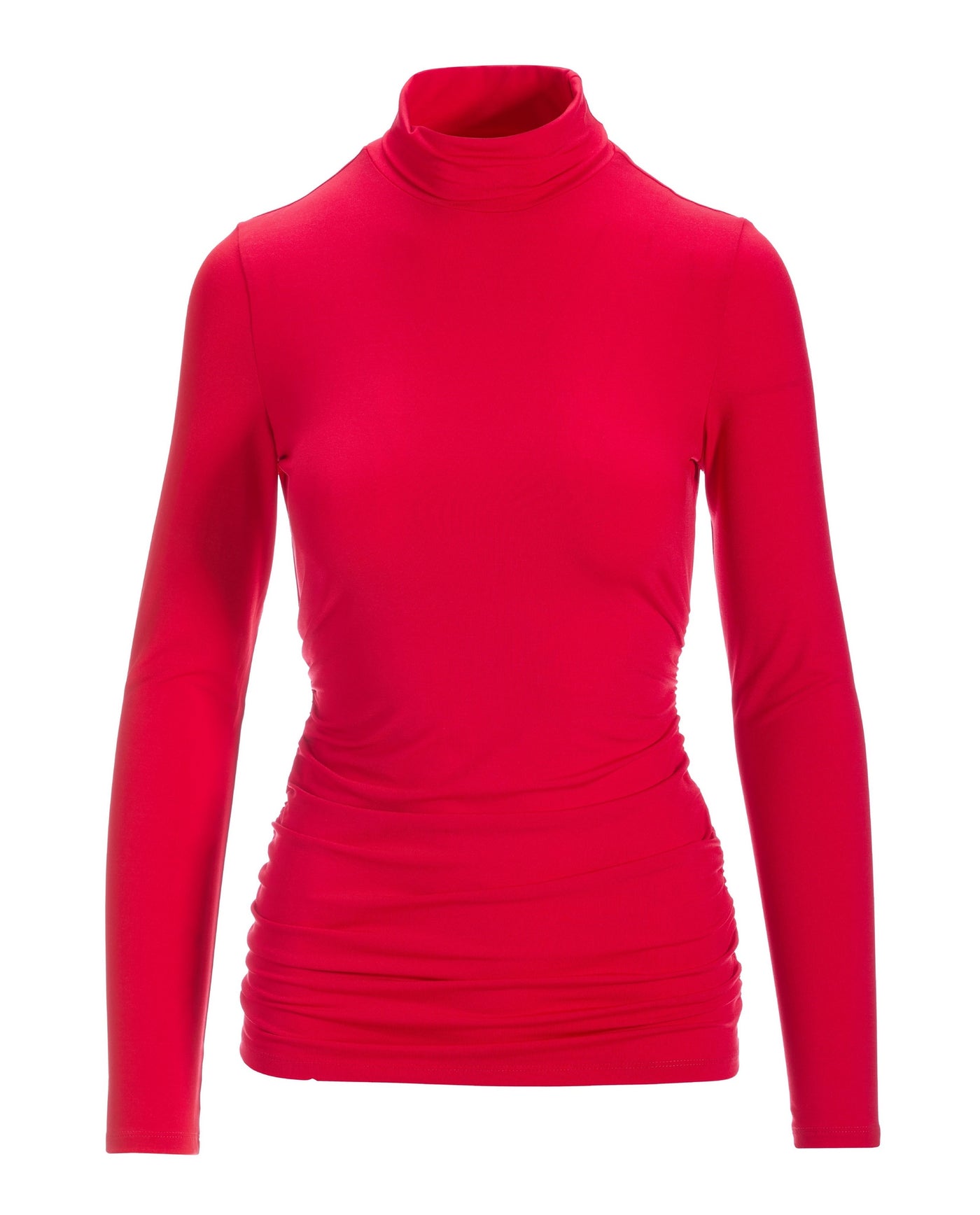 So Chic Ruched Turtleneck Top Racing Red