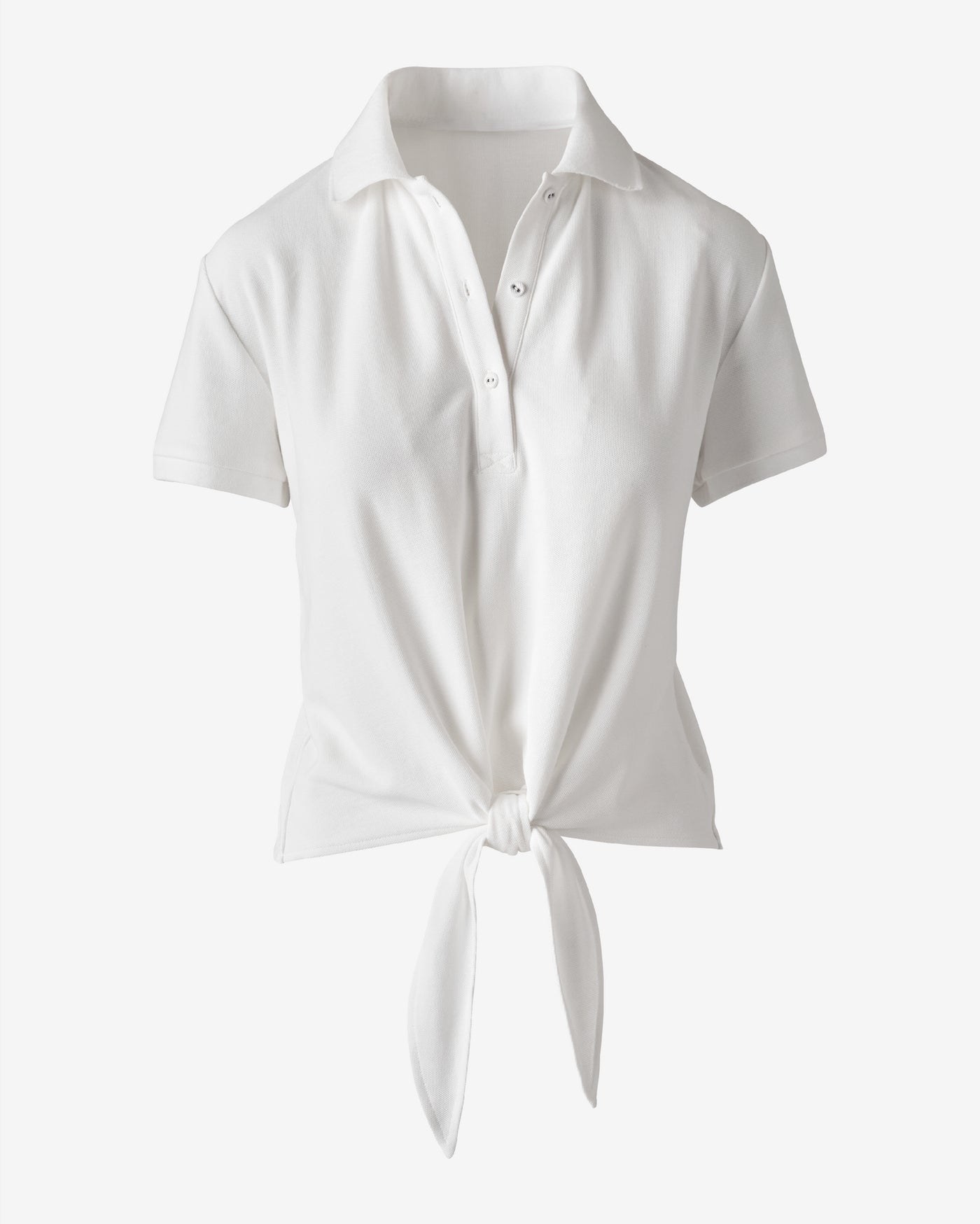 Tie Front Pique Polo Shirt Pure White