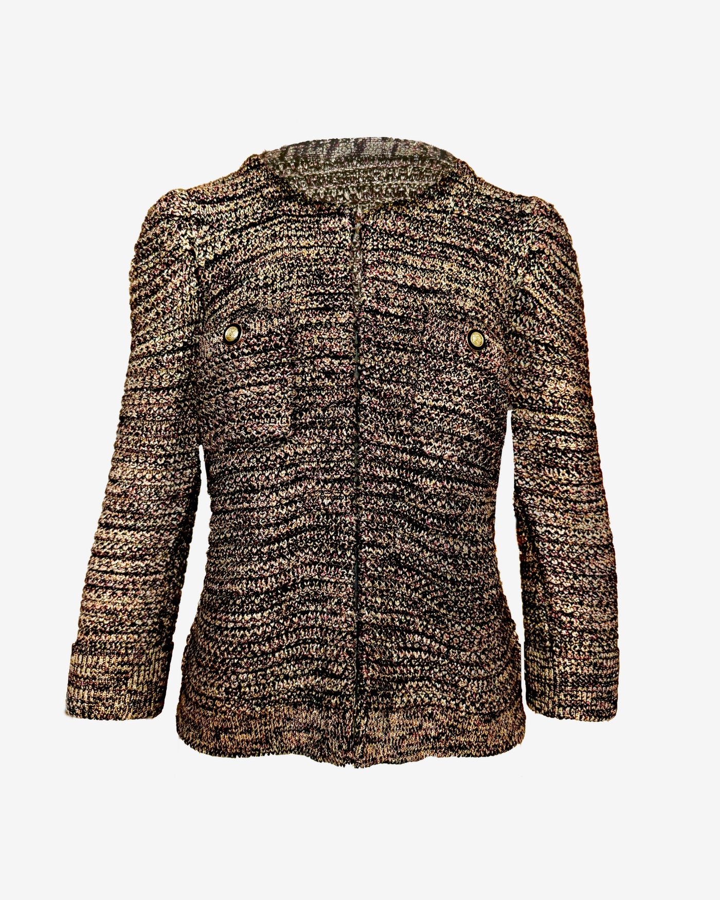 Puff Sleeve Marled Cardigan Gold Multi