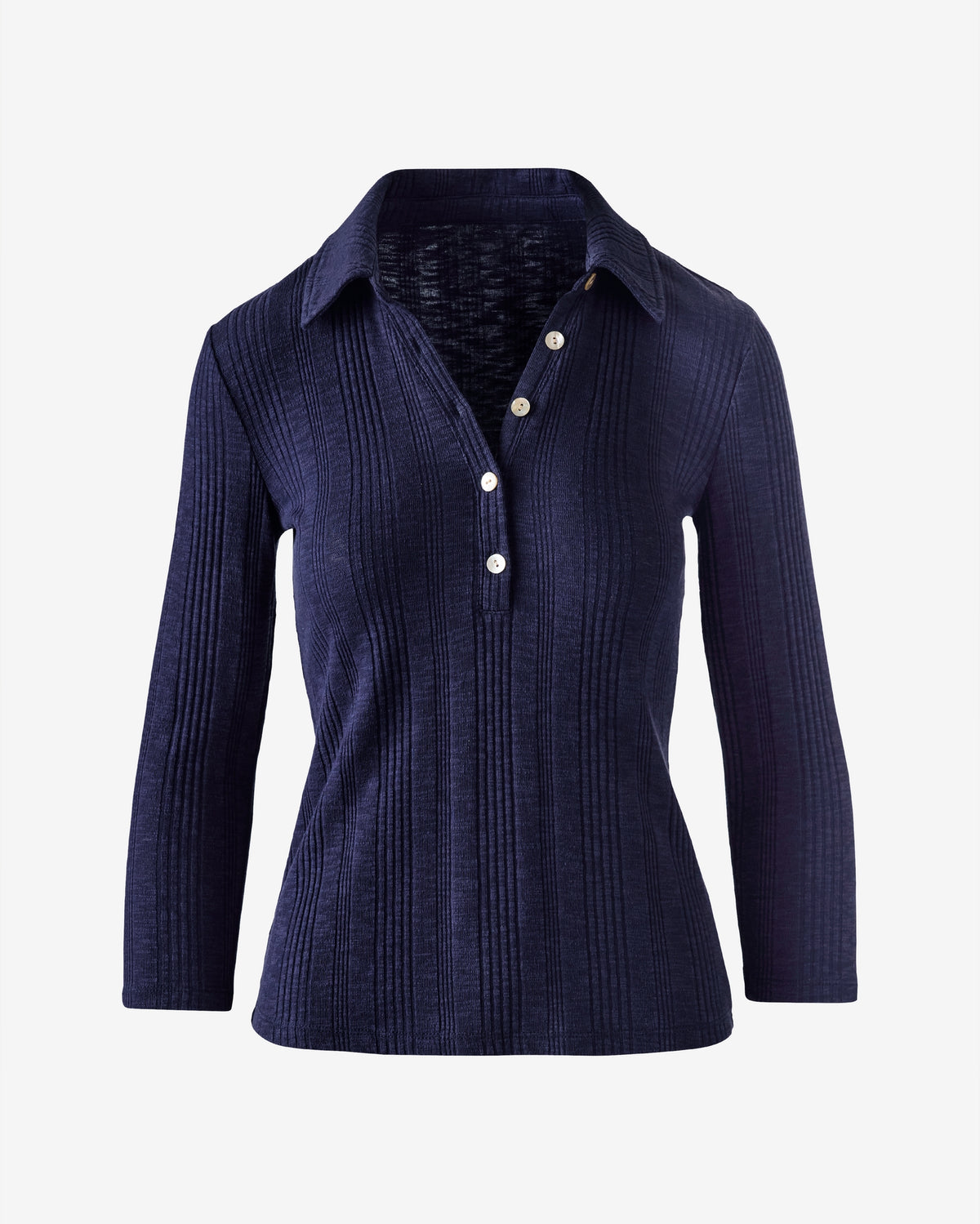 Variegated Rib Collared Henley Navy