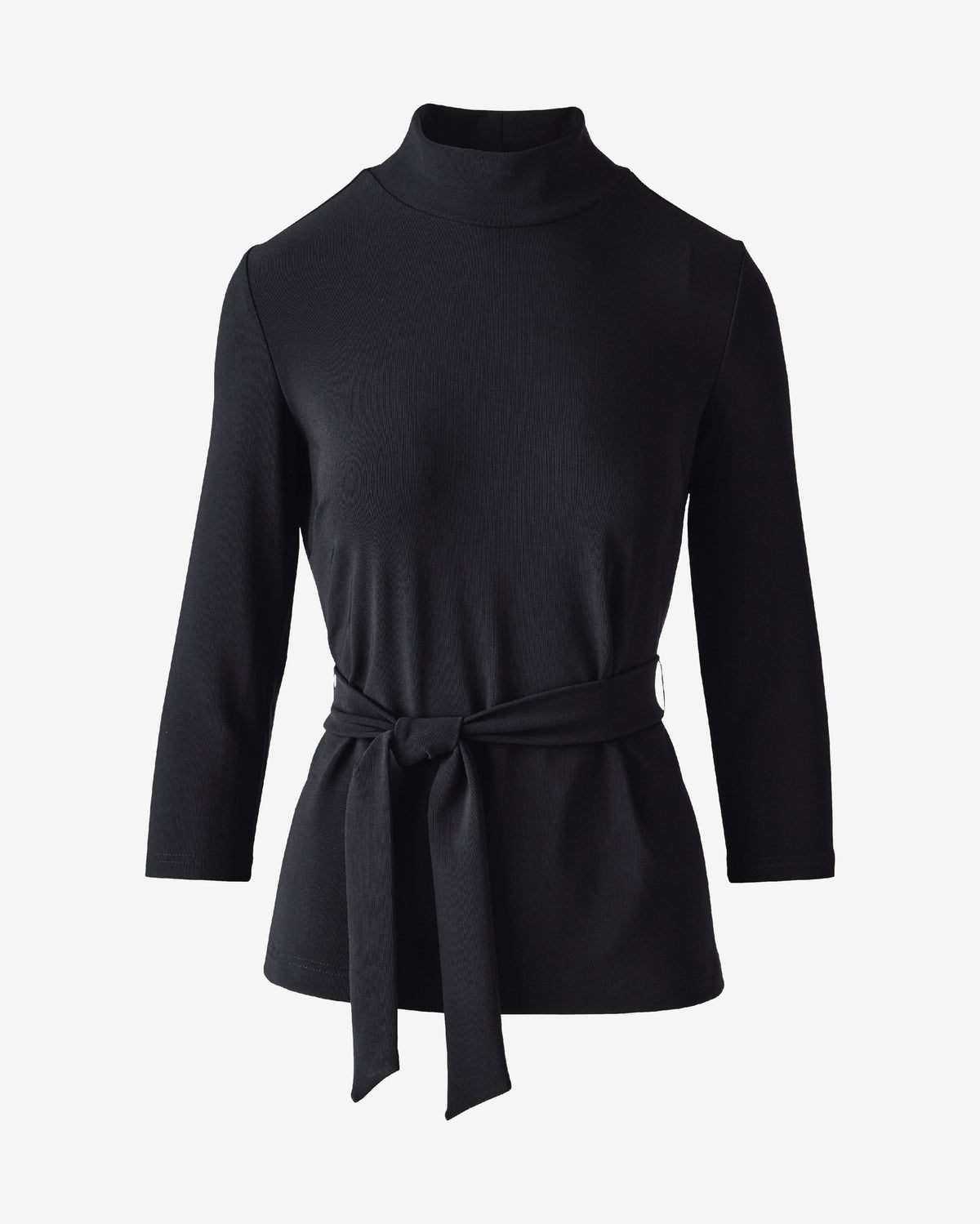 Beyond Travel Belted Three Quarter Sleeve Tunic Top Jet Black
